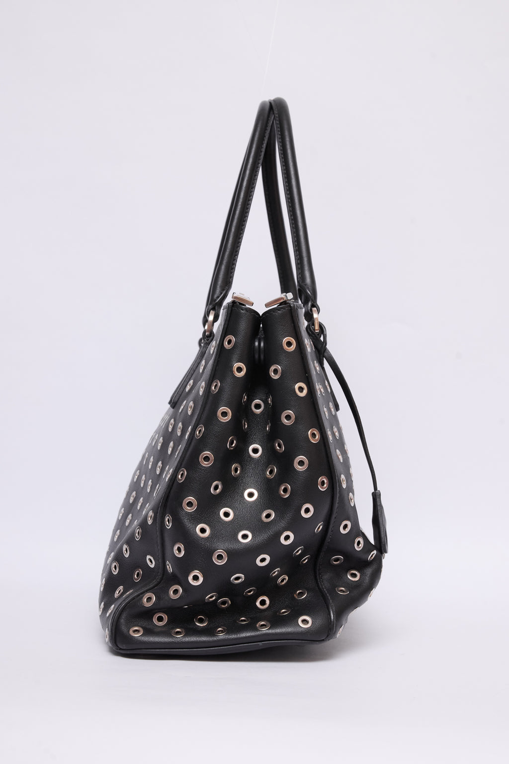 PRADA CITY CALF GROMMET DOUBLE ZIP TOTE