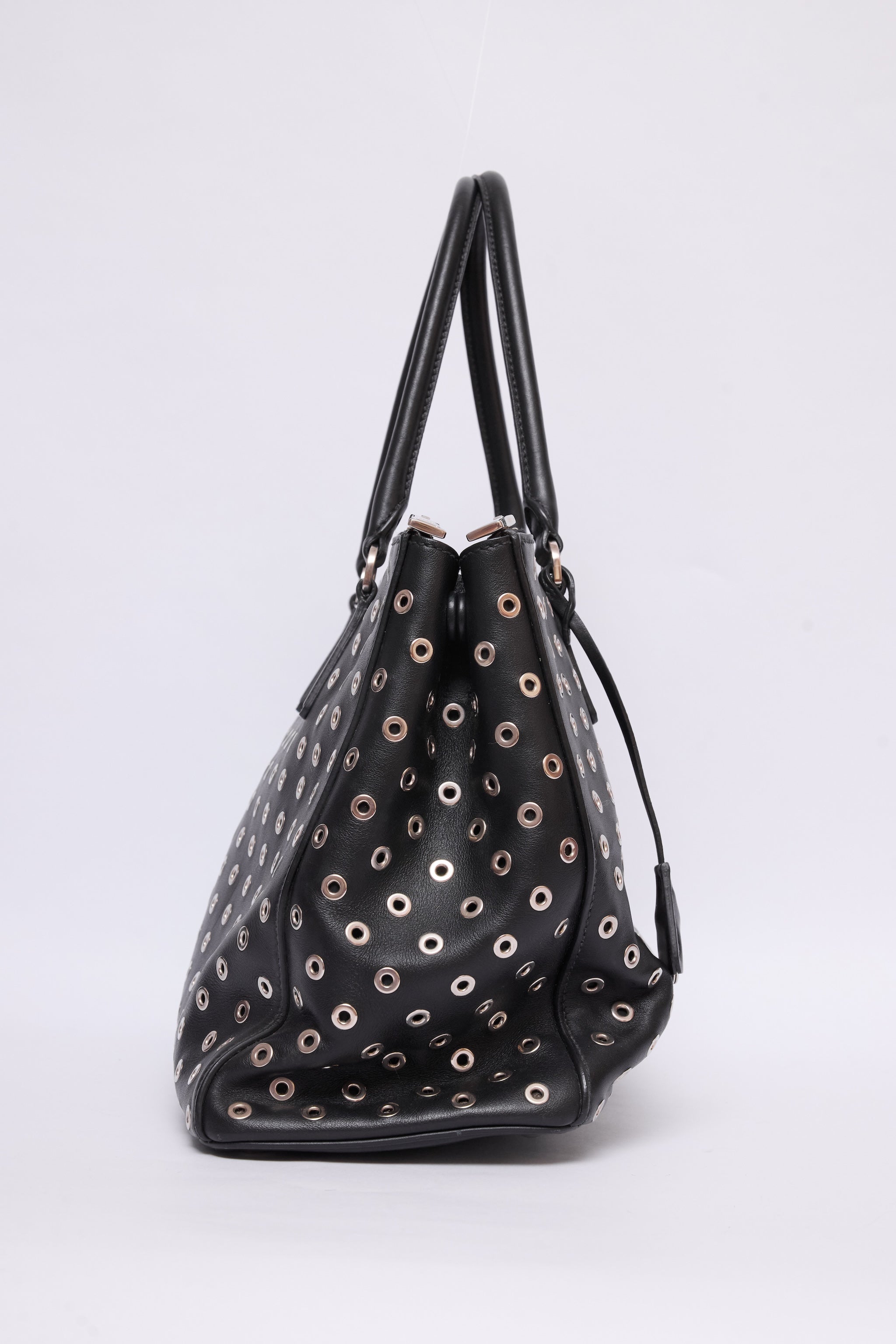 PRADA CITY CALF GROMMET DOUBLE ZIP TOTE