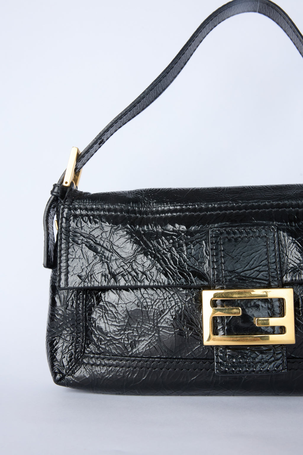 FENDI PATENT LEATHER BAGUETTE WITH GOLD HARDWARE