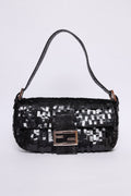 FENDI BLACK SEQUIN & PYTHON TRIM BAGUETTE
