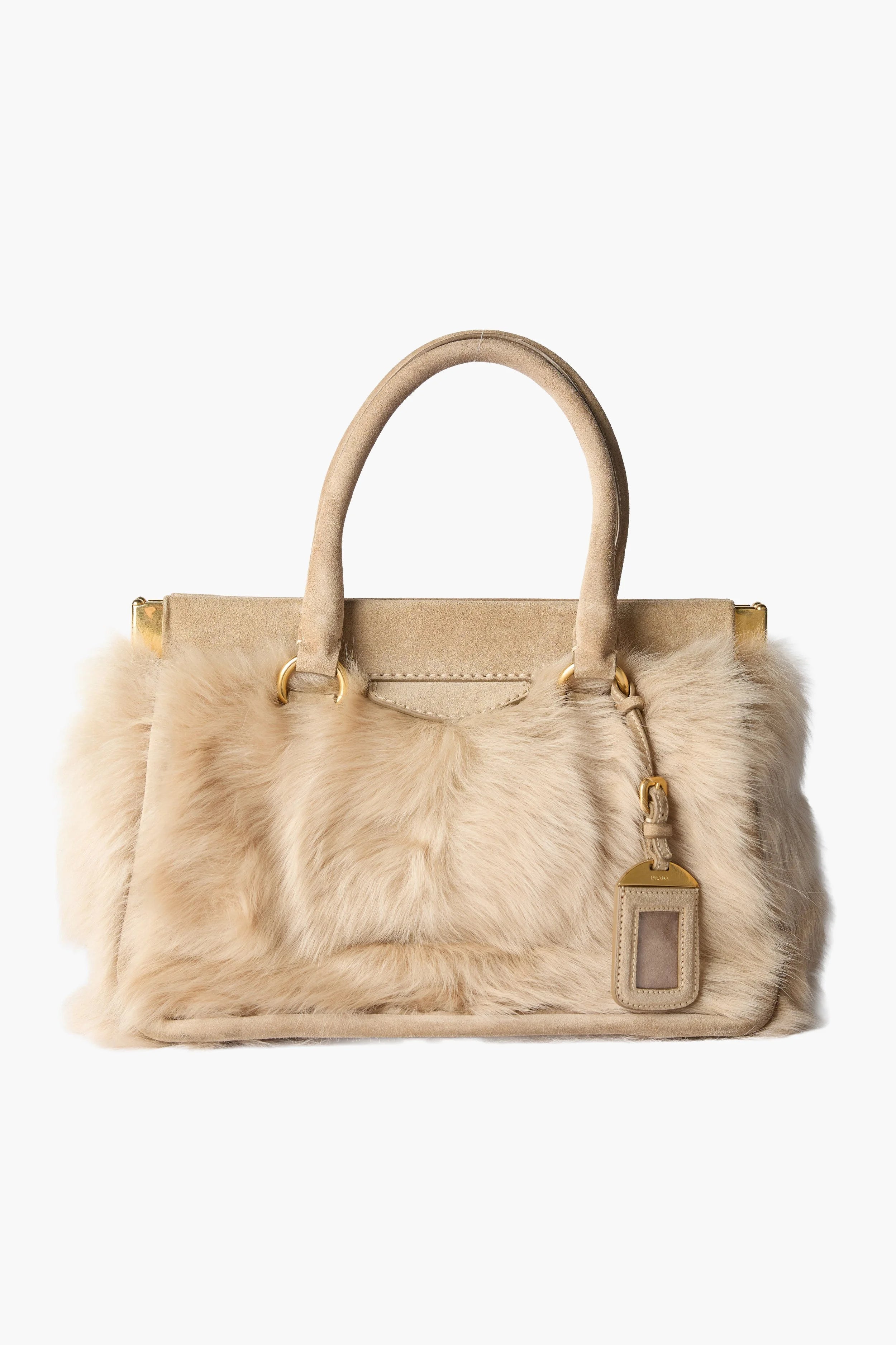 Prada Fur Beige Top Handle Bag