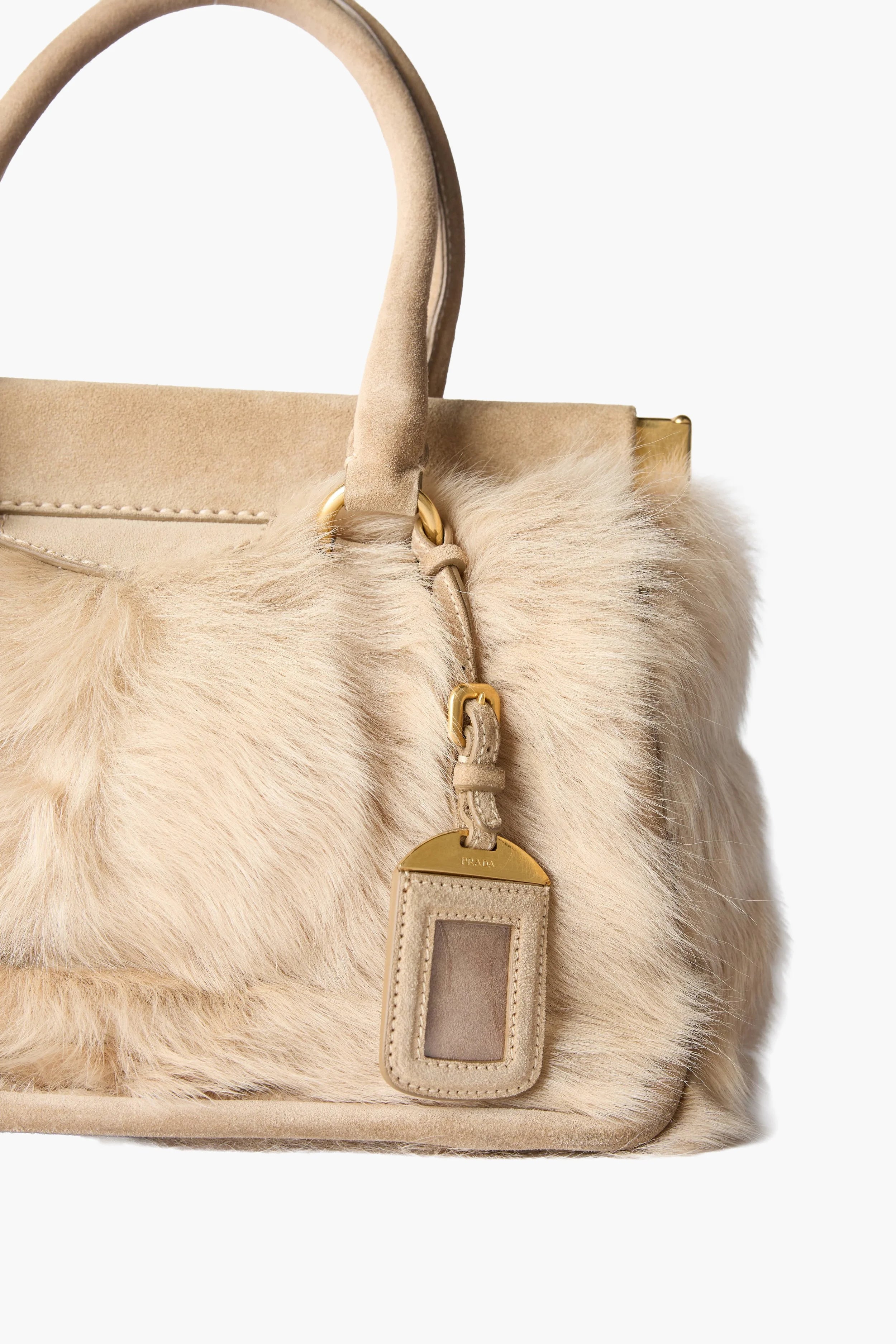 Prada Fur Beige Top Handle Bag