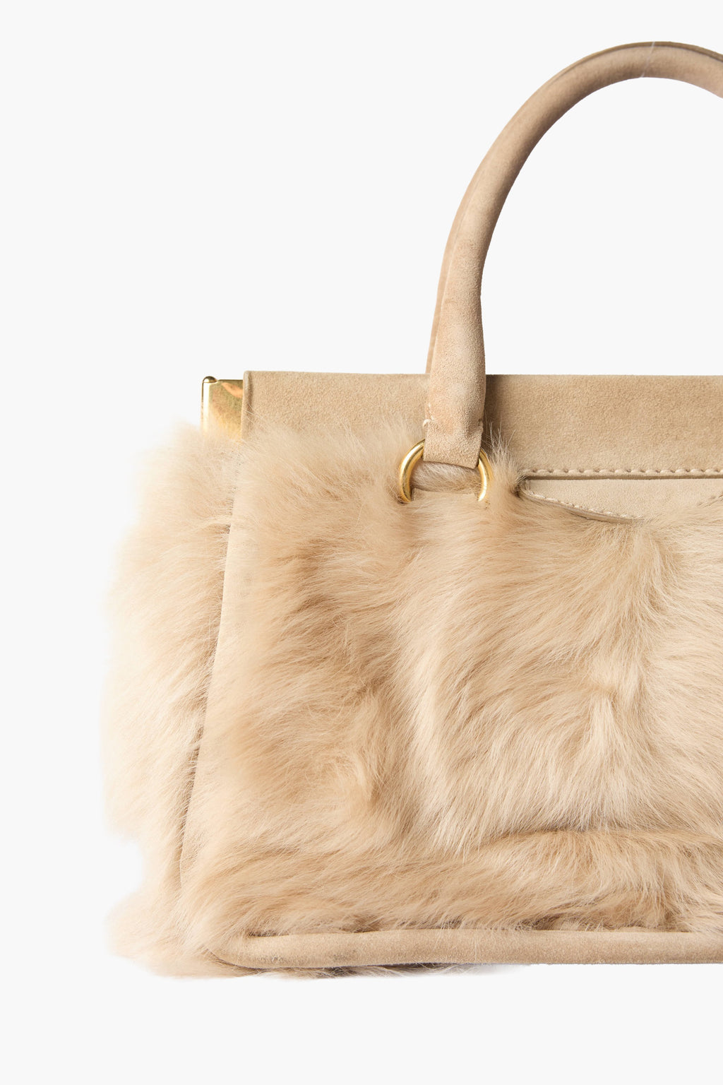 Prada Fur Beige Top Handle Bag