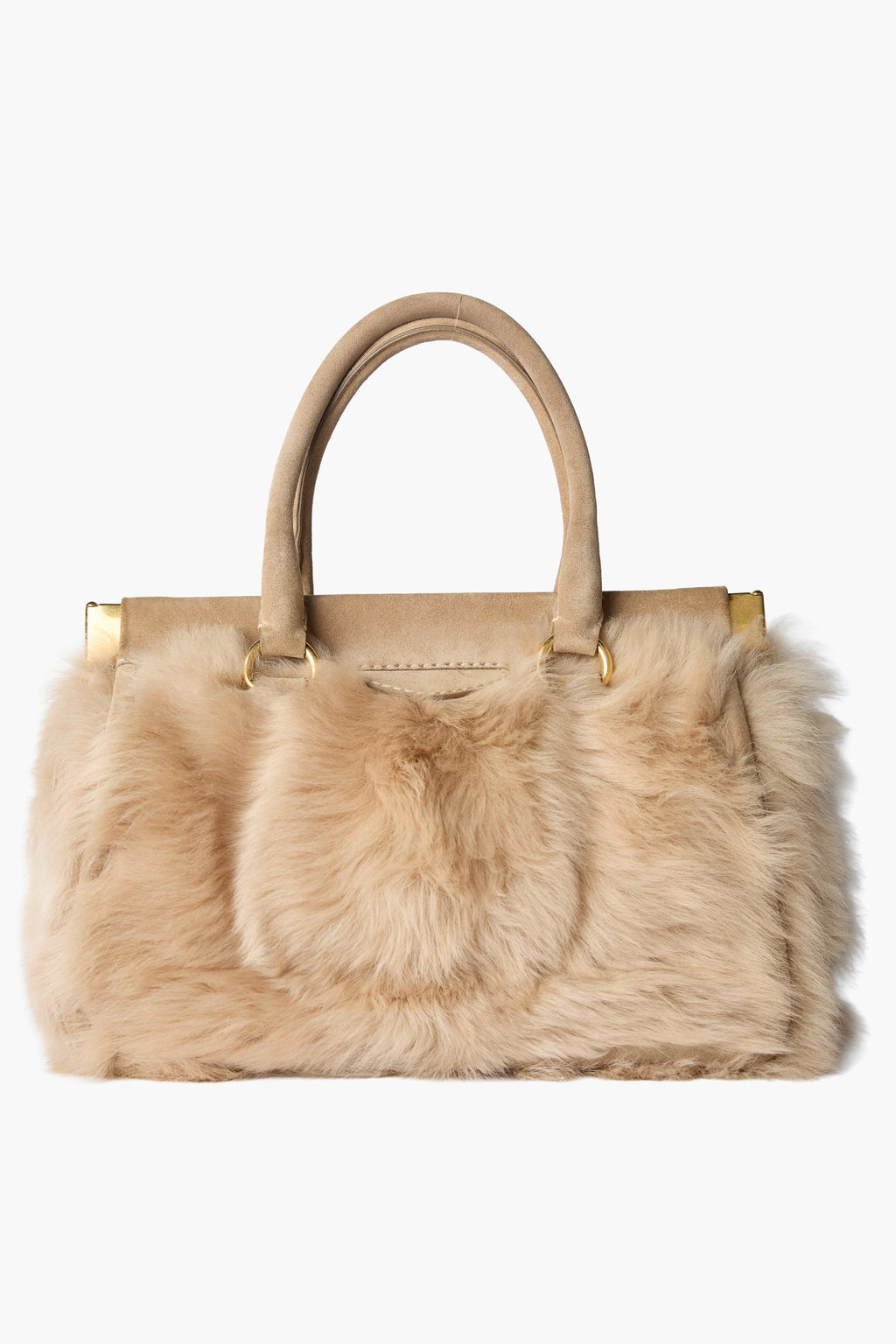 Prada Fur Beige Top Handle Bag