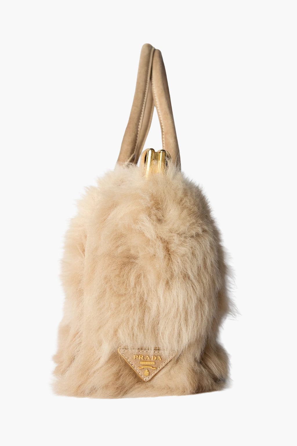 Prada Fur Beige Top Handle Bag