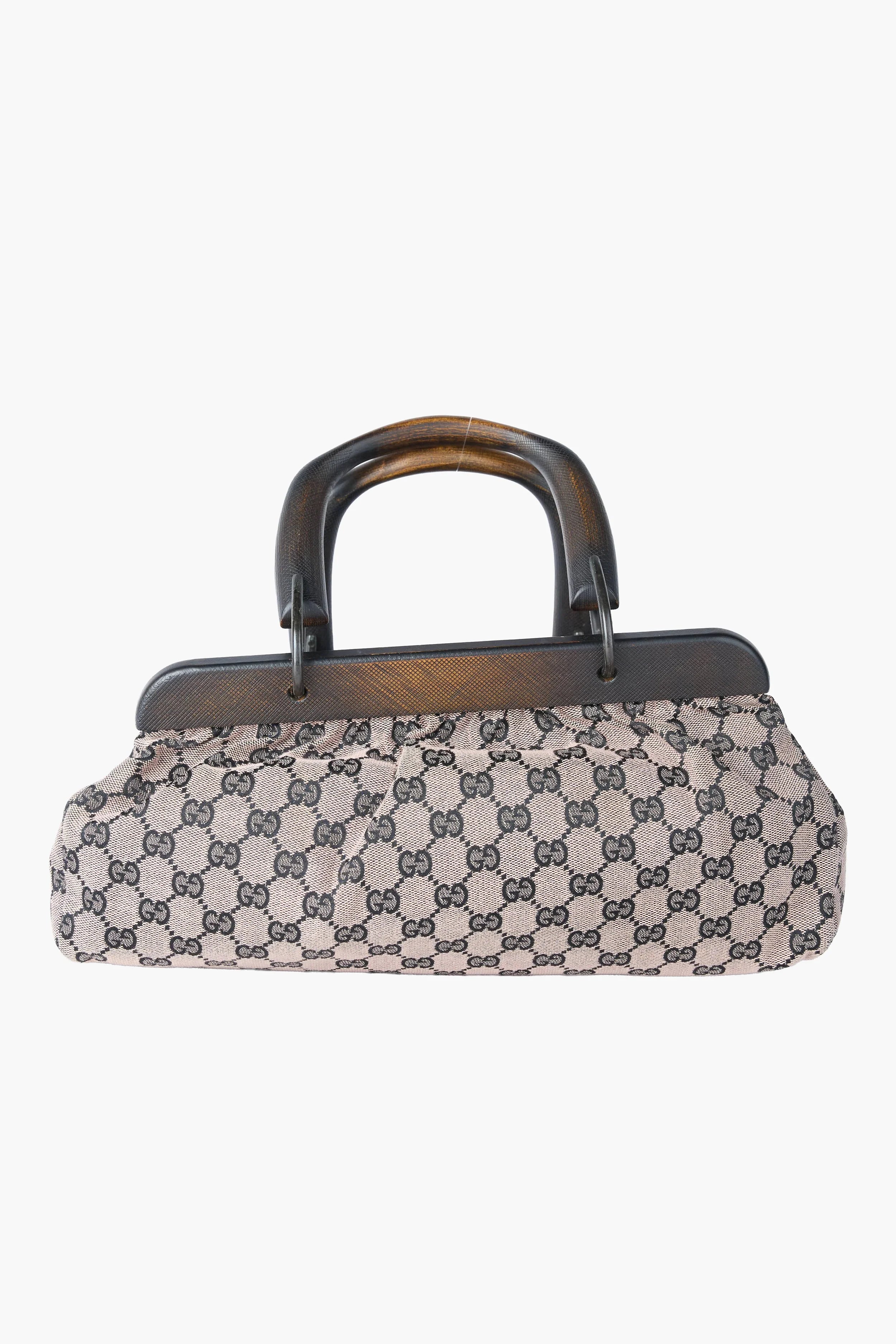 Gucci Beige & Black Wooden Handle Bag
