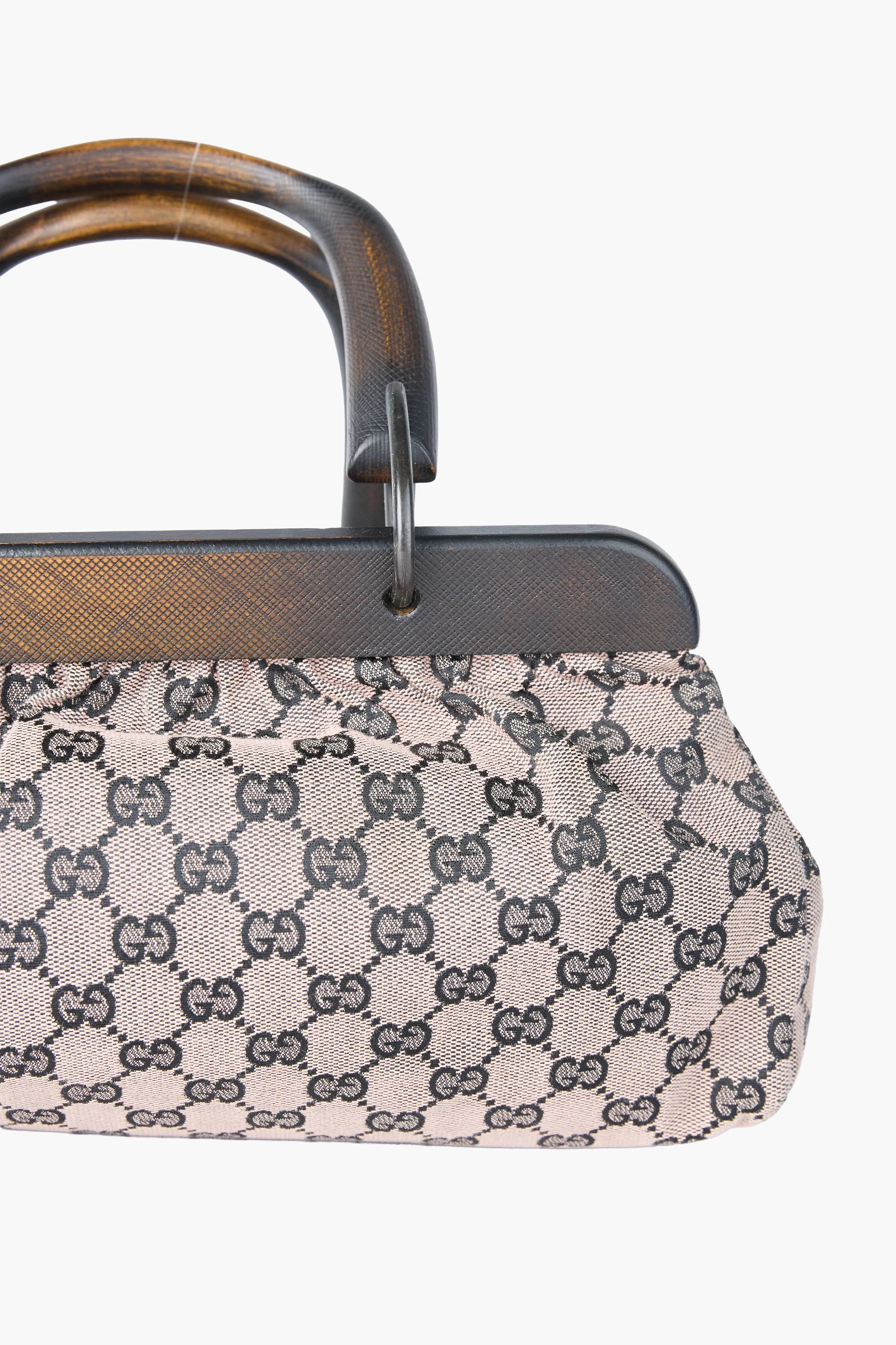 Gucci Beige & Black Wooden Handle Bag