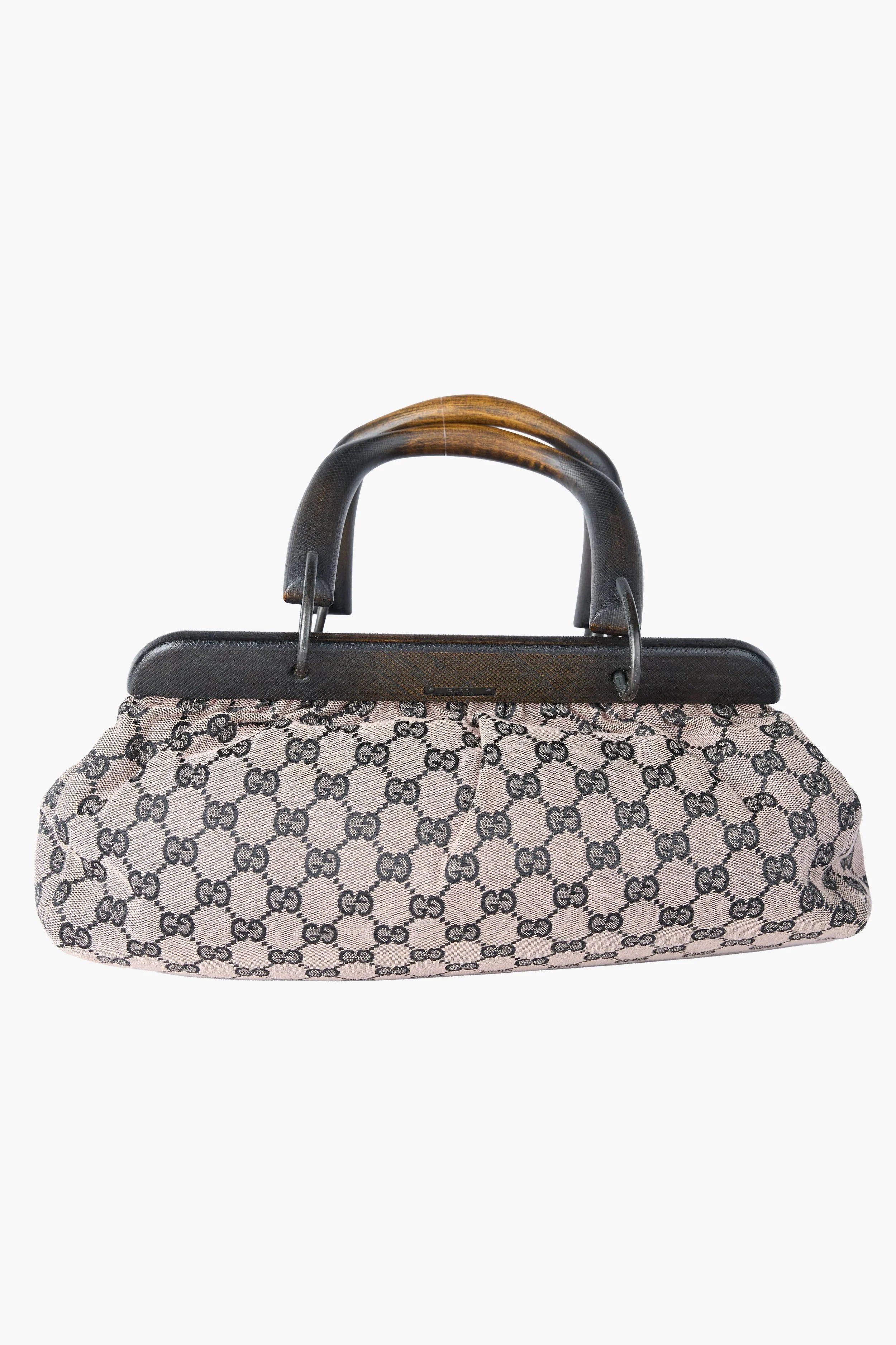 Gucci Beige & Black Wooden Handle Bag