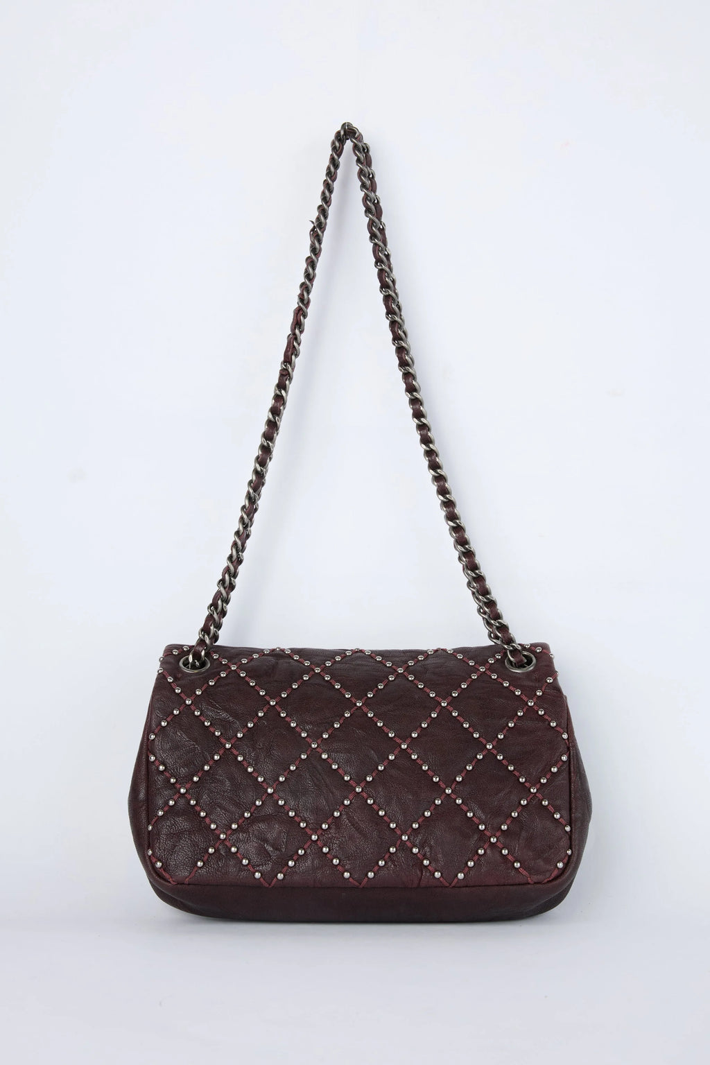 CHANEL BURGUNDY STUDDED FLAP