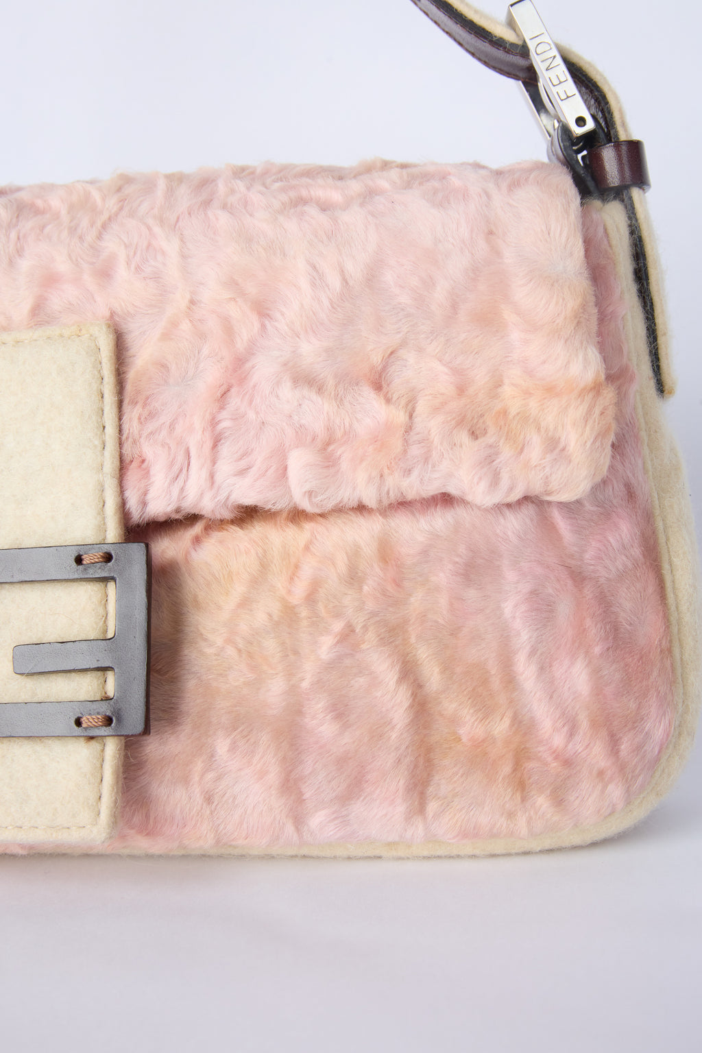 FENDI PINK & BEIGE PERSIAN LAMB BAGUETTE