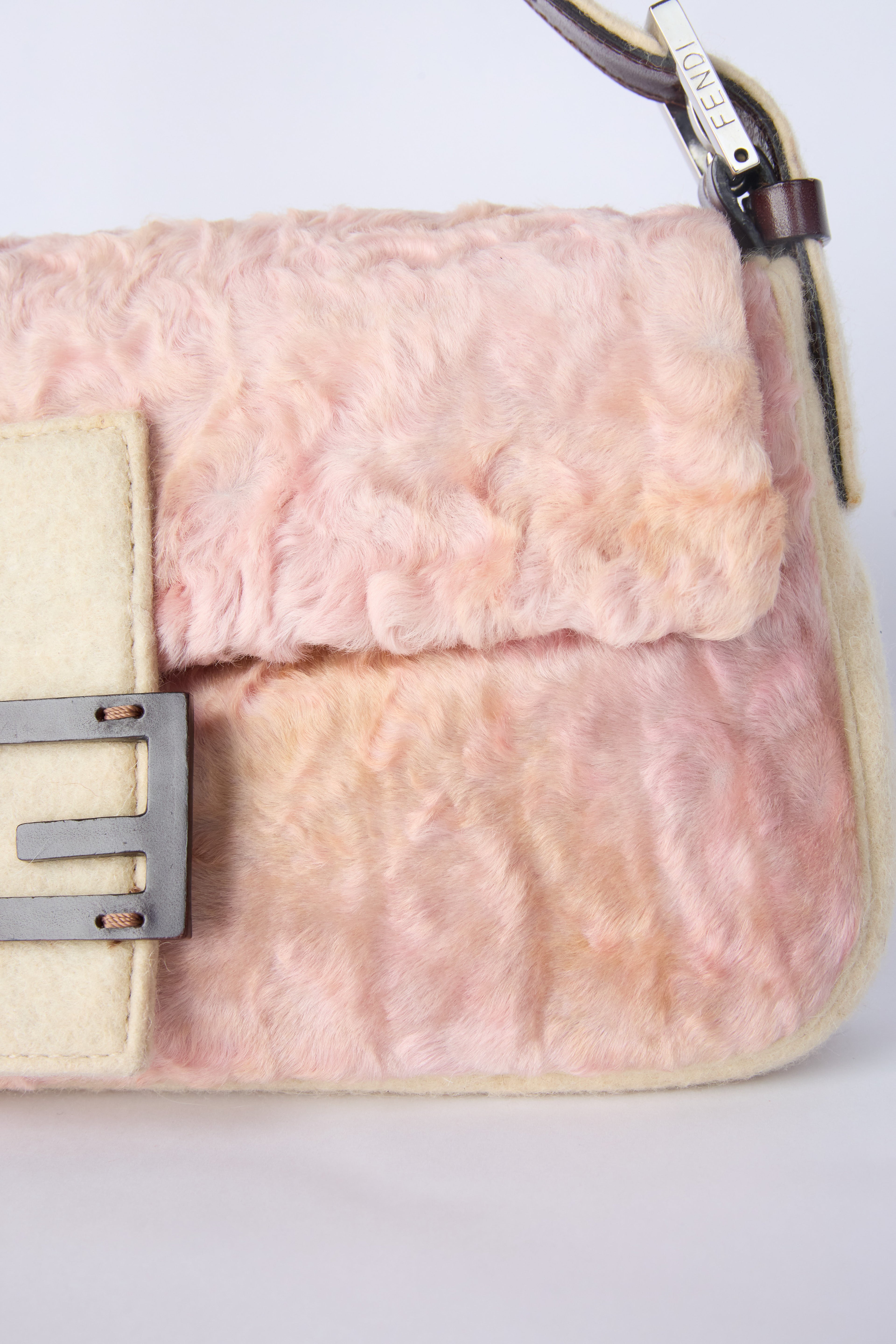 FENDI PINK & BEIGE PERSIAN LAMB BAGUETTE