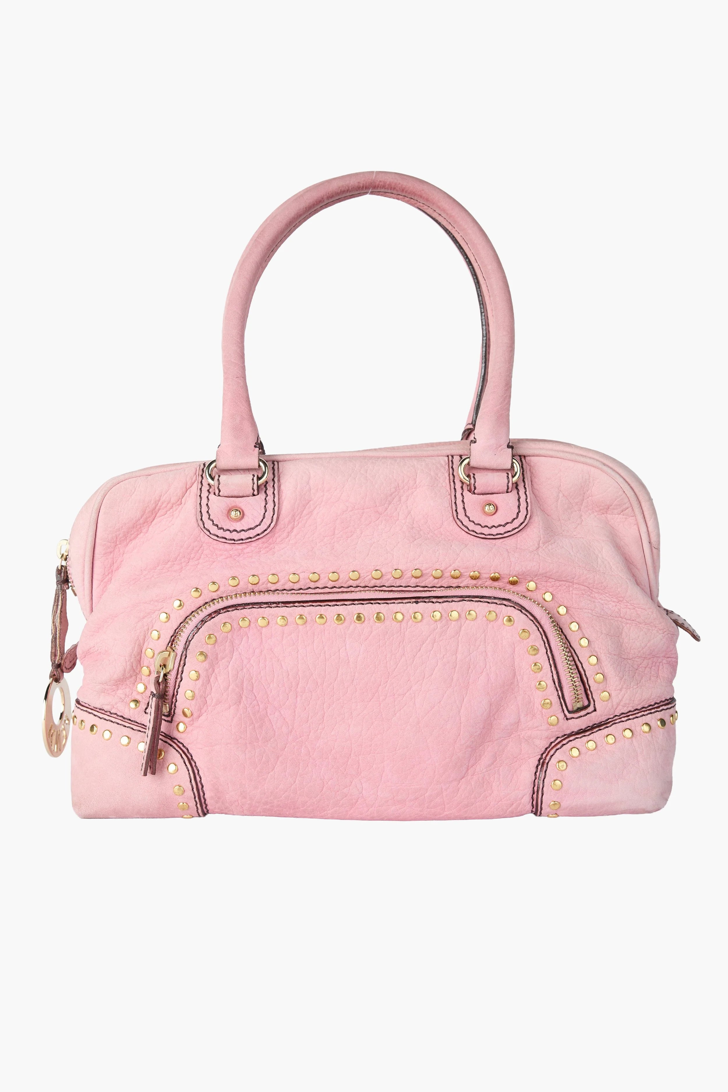 Fendi Pink Suede Studded Leather Bag
