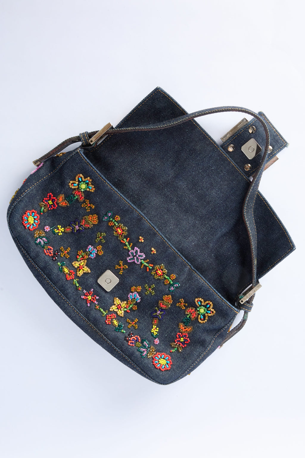 FENDI DENIM BEADED BAGUETTE