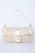 FENDI LINEN FLORAL EMBROIDERED BAGUETTE