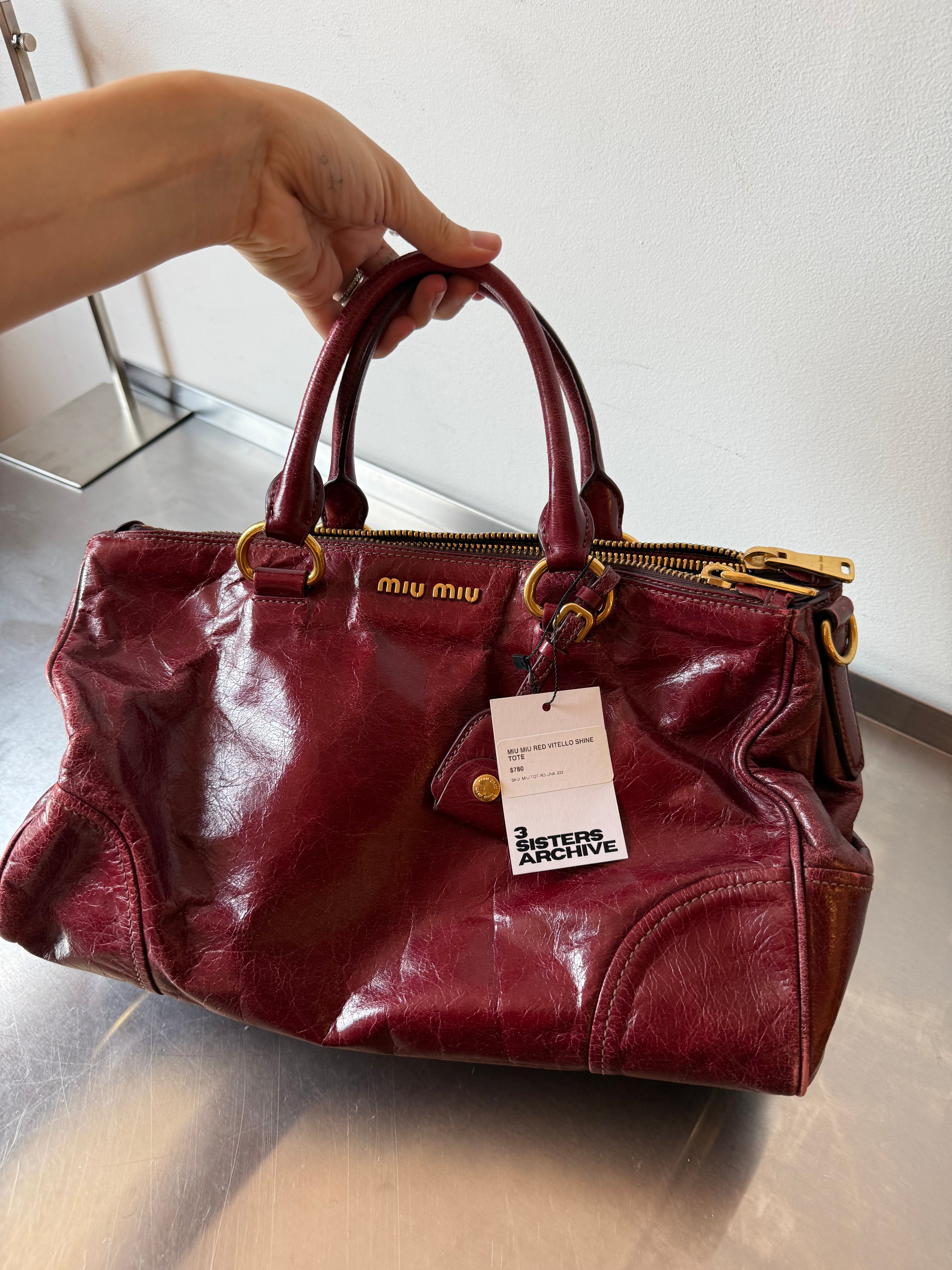 MIU MIU RED DOUBLE ZIPPER VITELLO BAG
