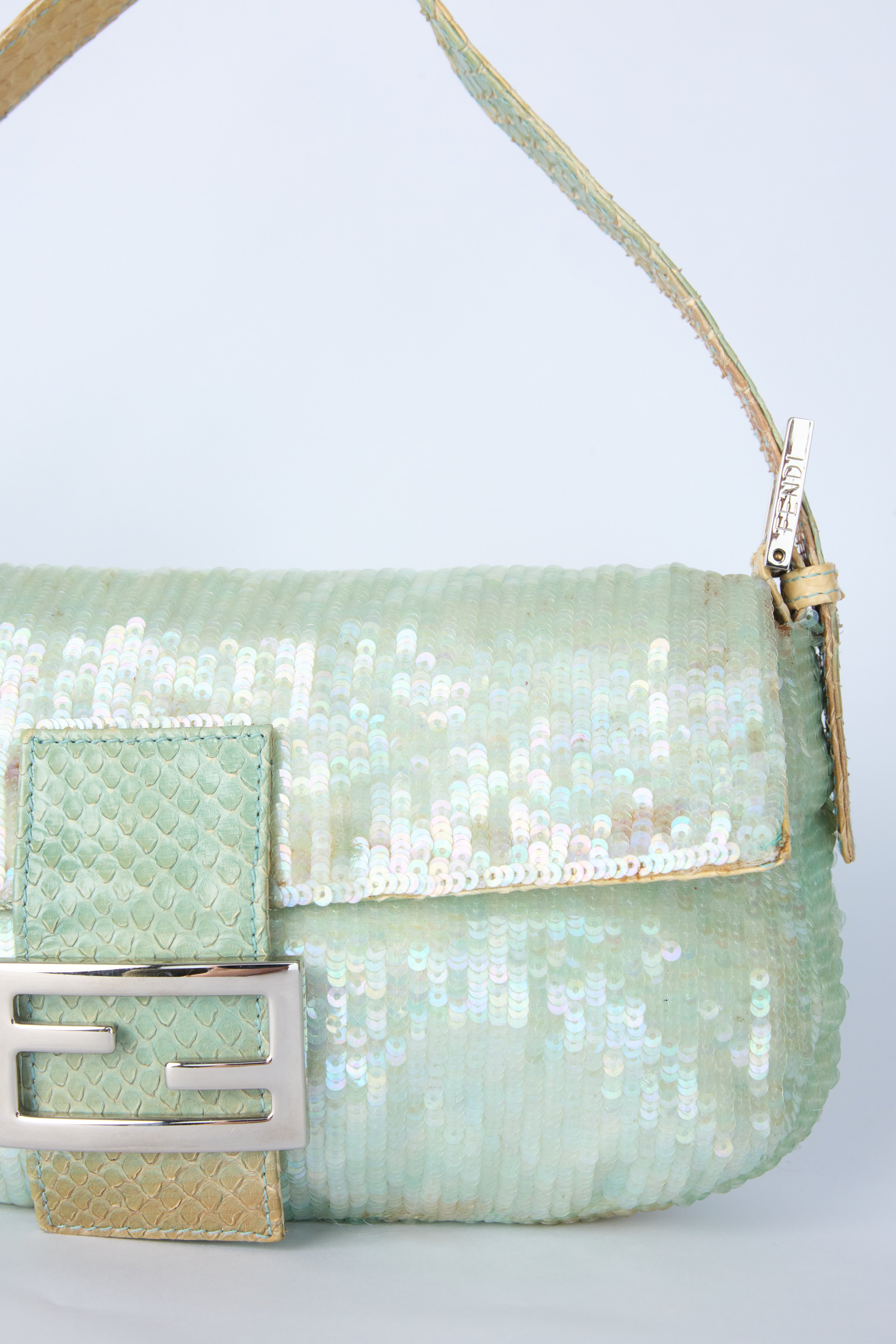 FENDI TEAL SEQUIN BAGUETTE
