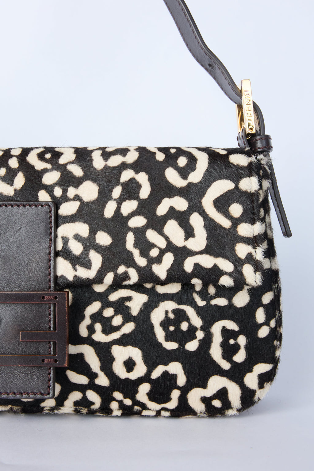 FENDI BLACK & WHITE LEOPARD PRINT BAGUETTE