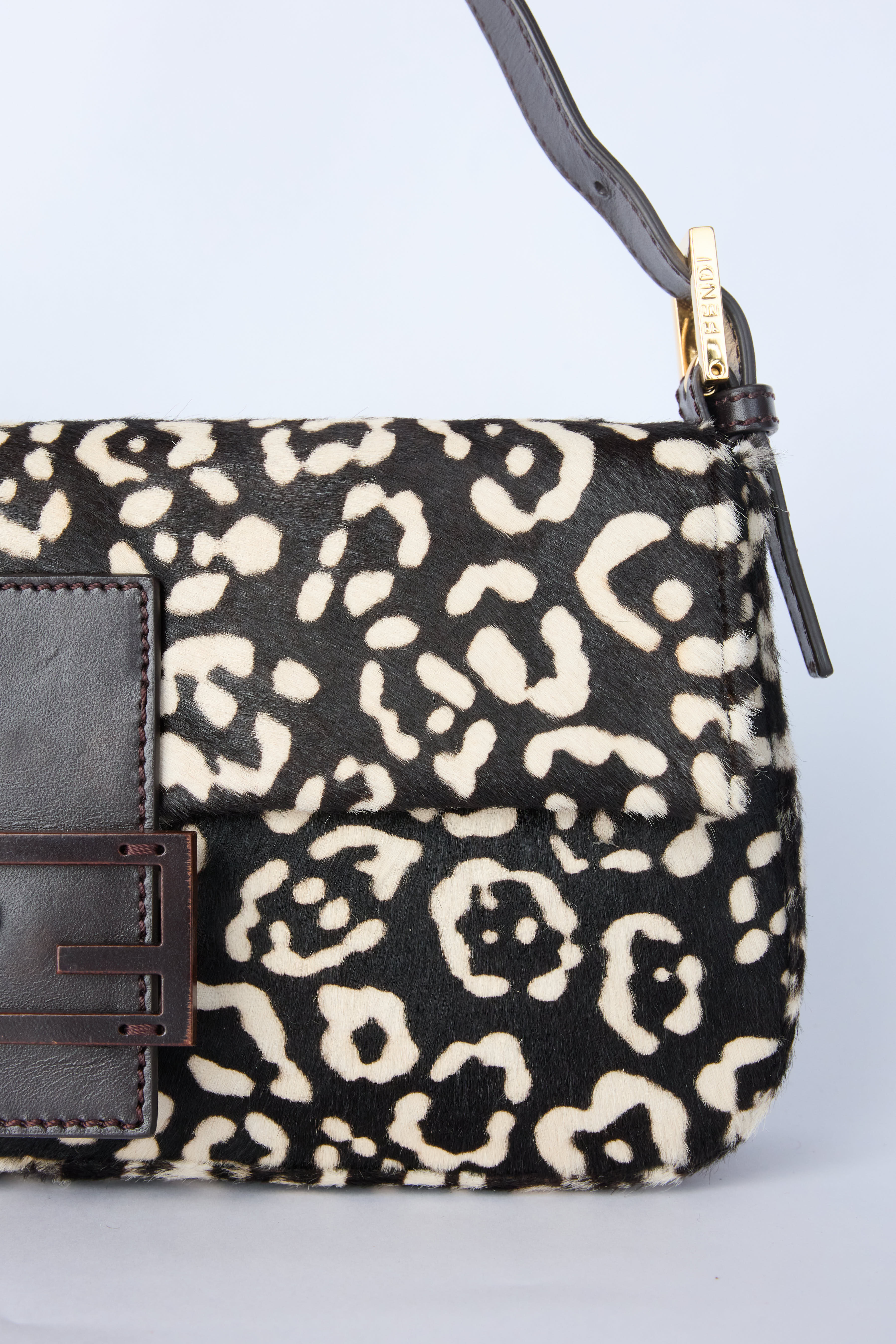 FENDI BLACK & WHITE LEOPARD PRINT BAGUETTE
