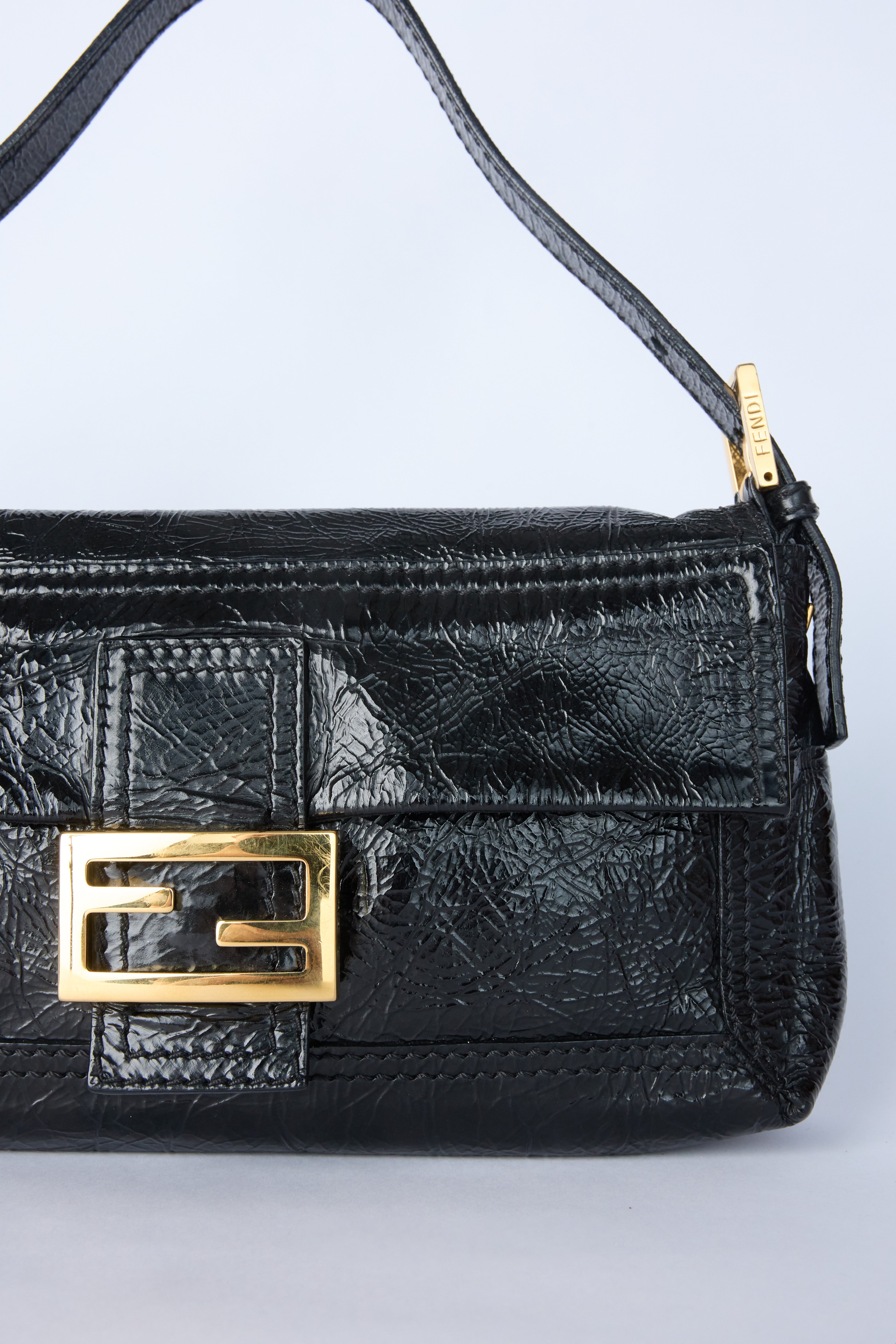 FENDI PATENT LEATHER BAGUETTE WITH GOLD HARDWARE