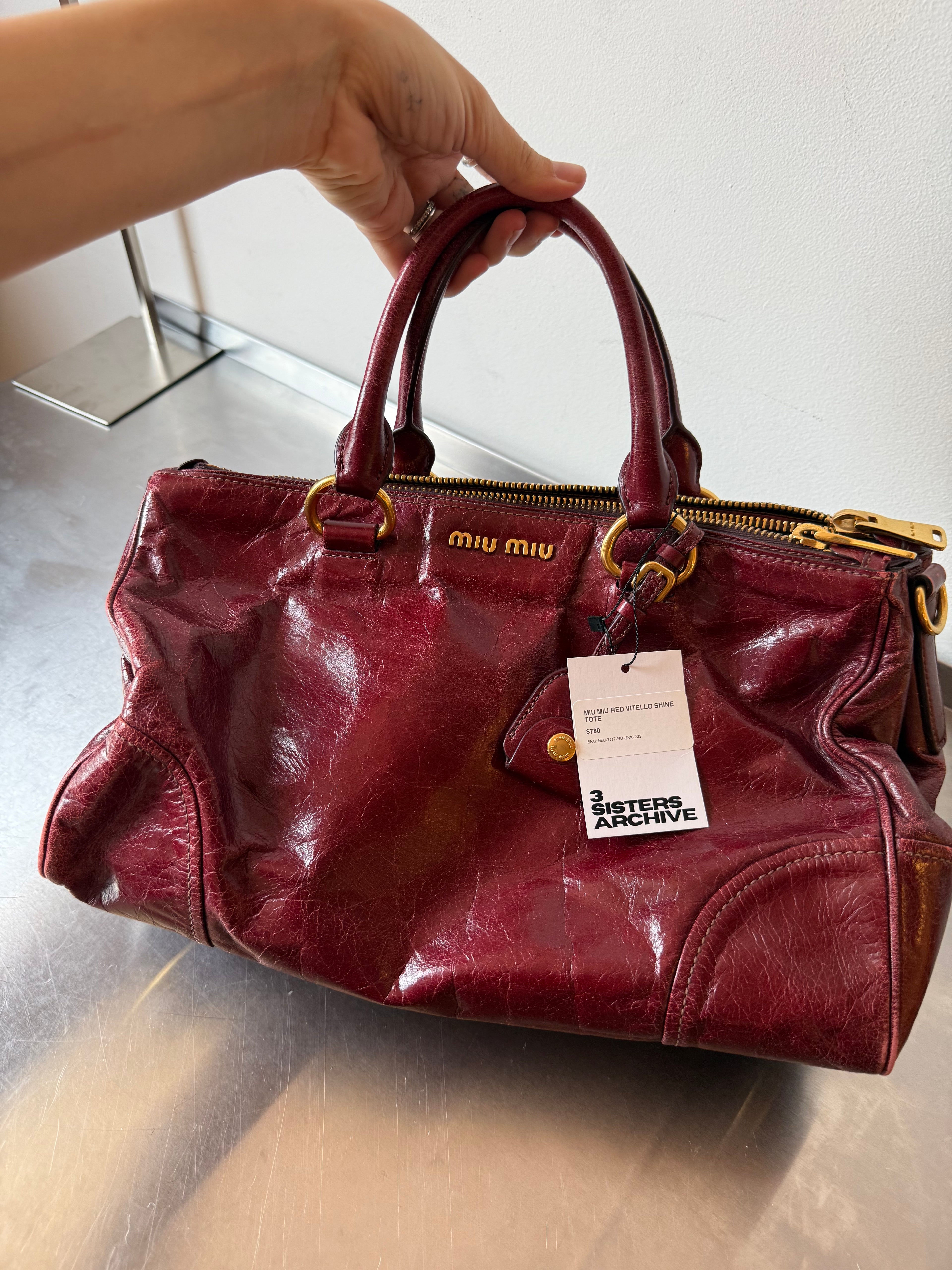 MIU MIU RED DOUBLE ZIPPER VITELLO BAG