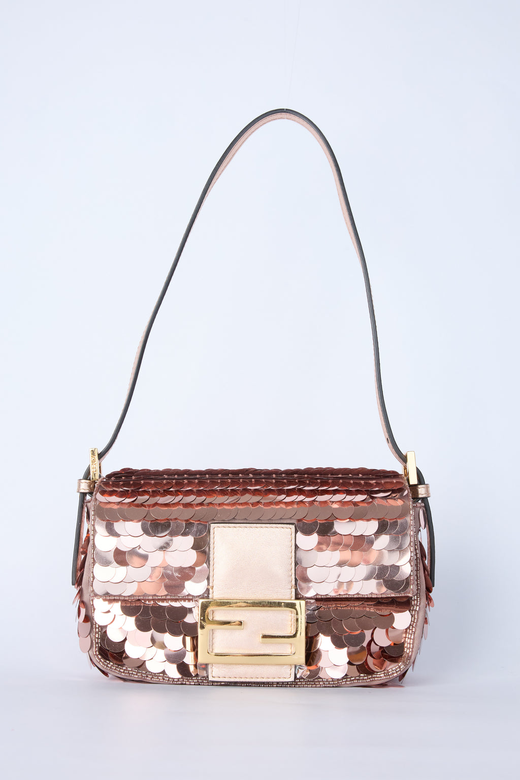 FENDI ROSE GOLD MINI SEQUIN BAGUETTE