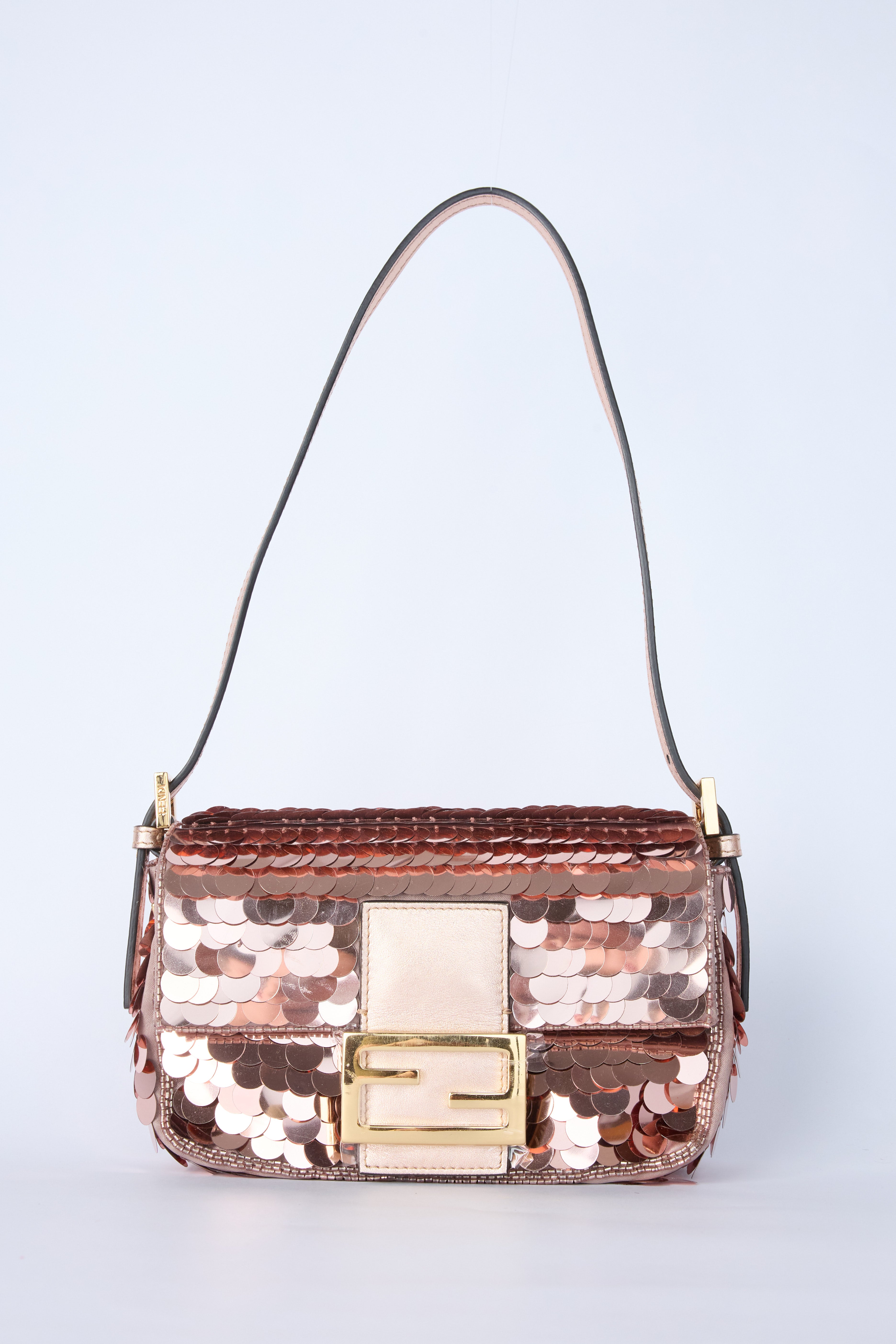 FENDI ROSE GOLD MINI SEQUIN BAGUETTE