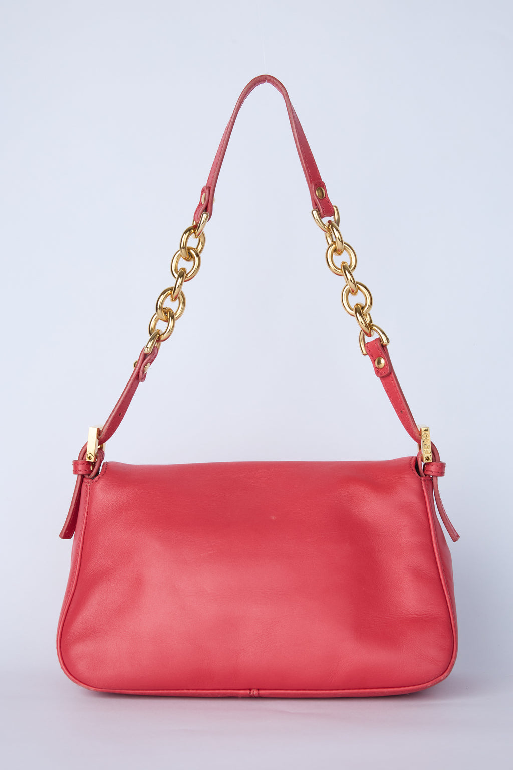 FENDI RED & GOLD CHAIN MINI MAMMA BAGUETTE