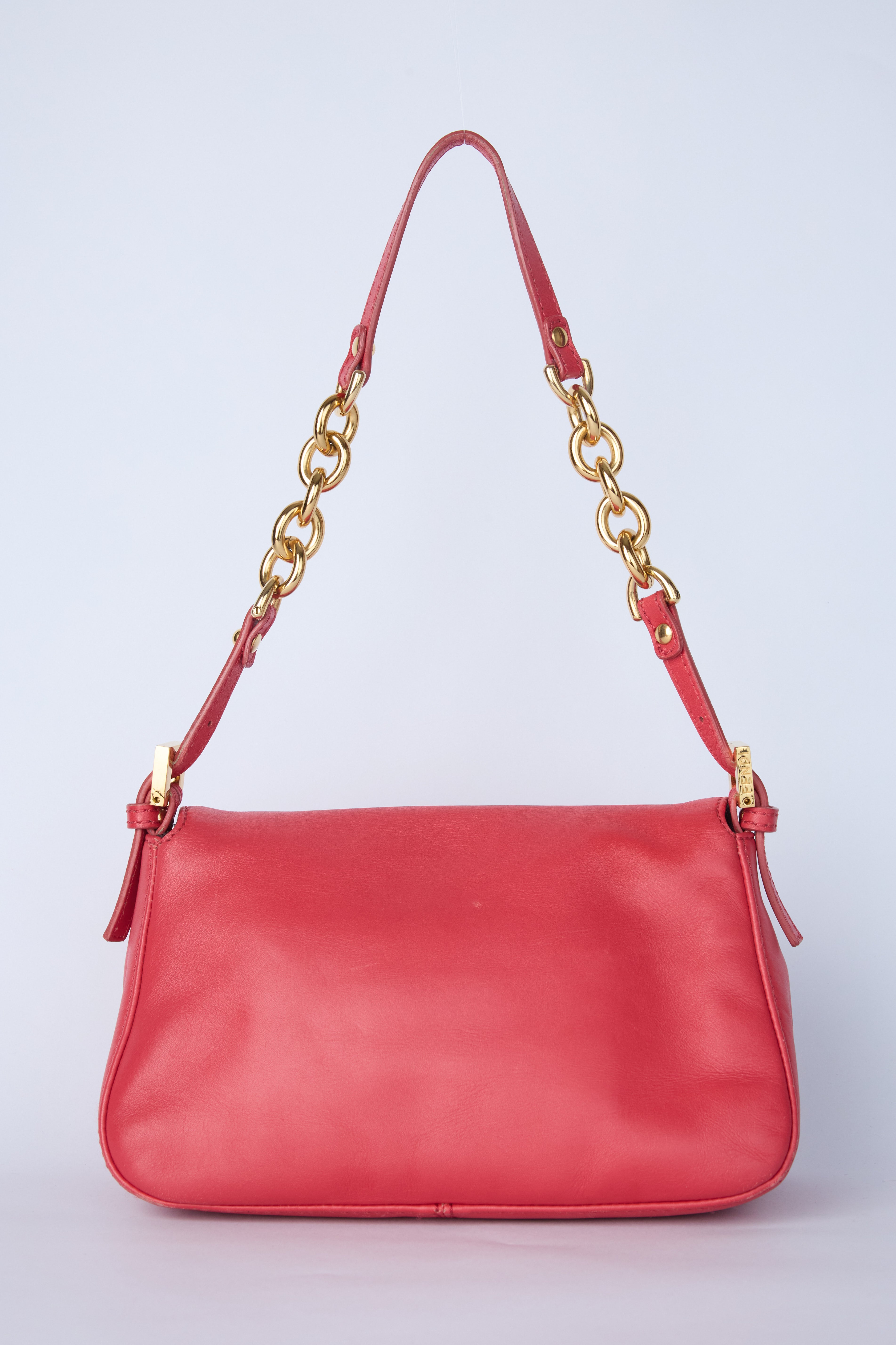 FENDI RED & GOLD CHAIN MINI MAMMA BAGUETTE