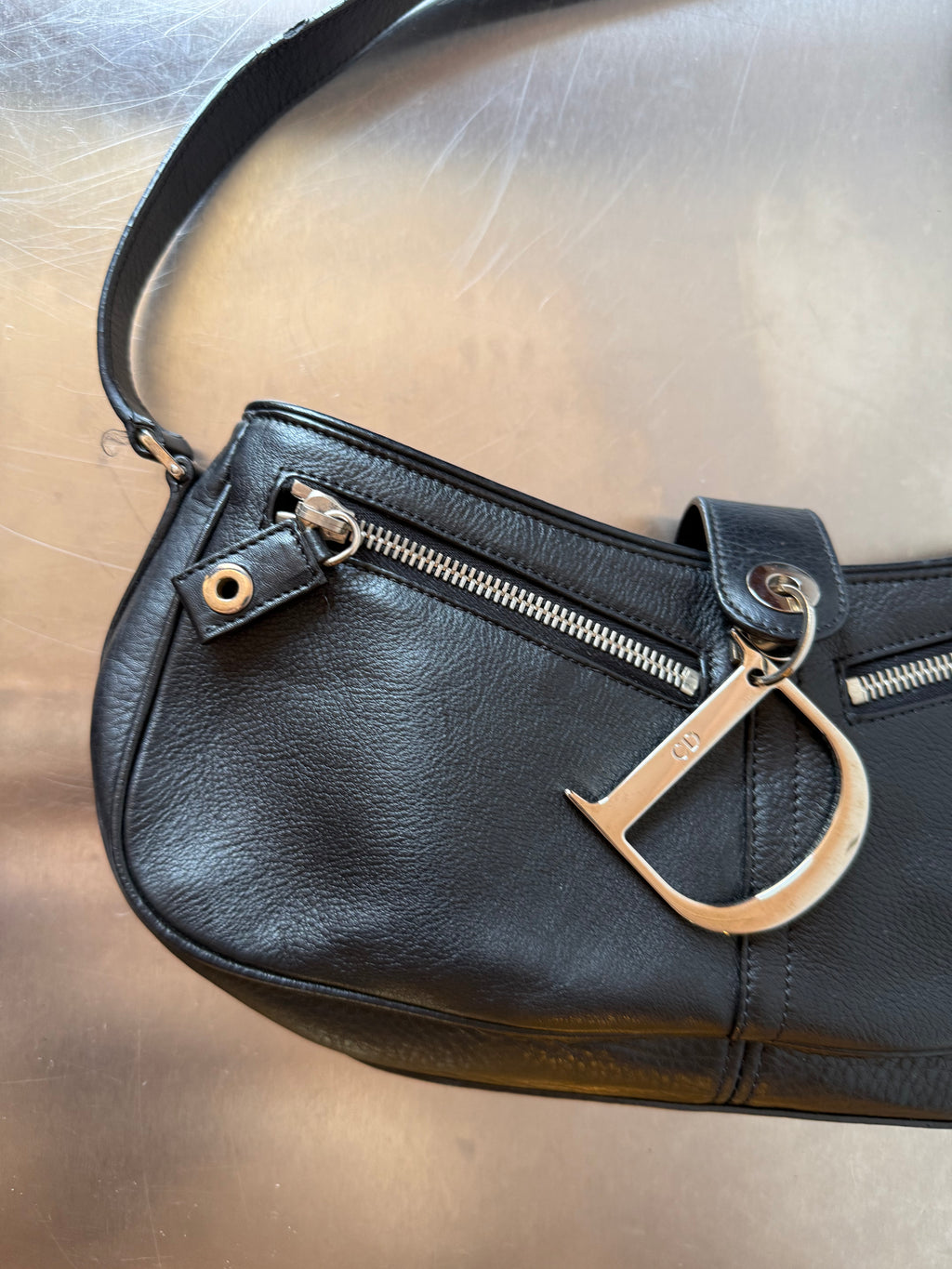DIOR SPELLOUT BLACK LEATHER BAG