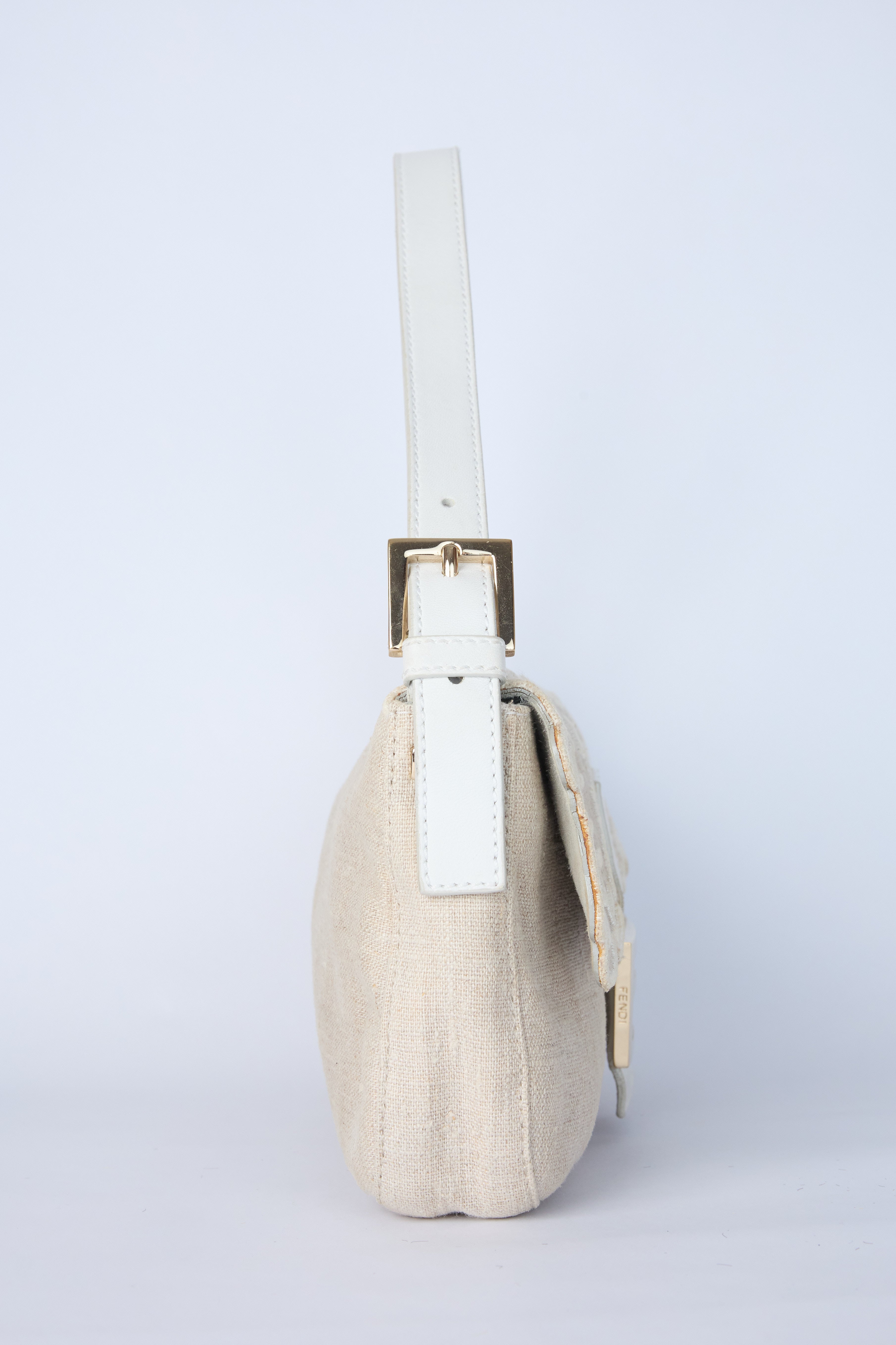 FENDI LINEN FLORAL EMBROIDERED BAGUETTE