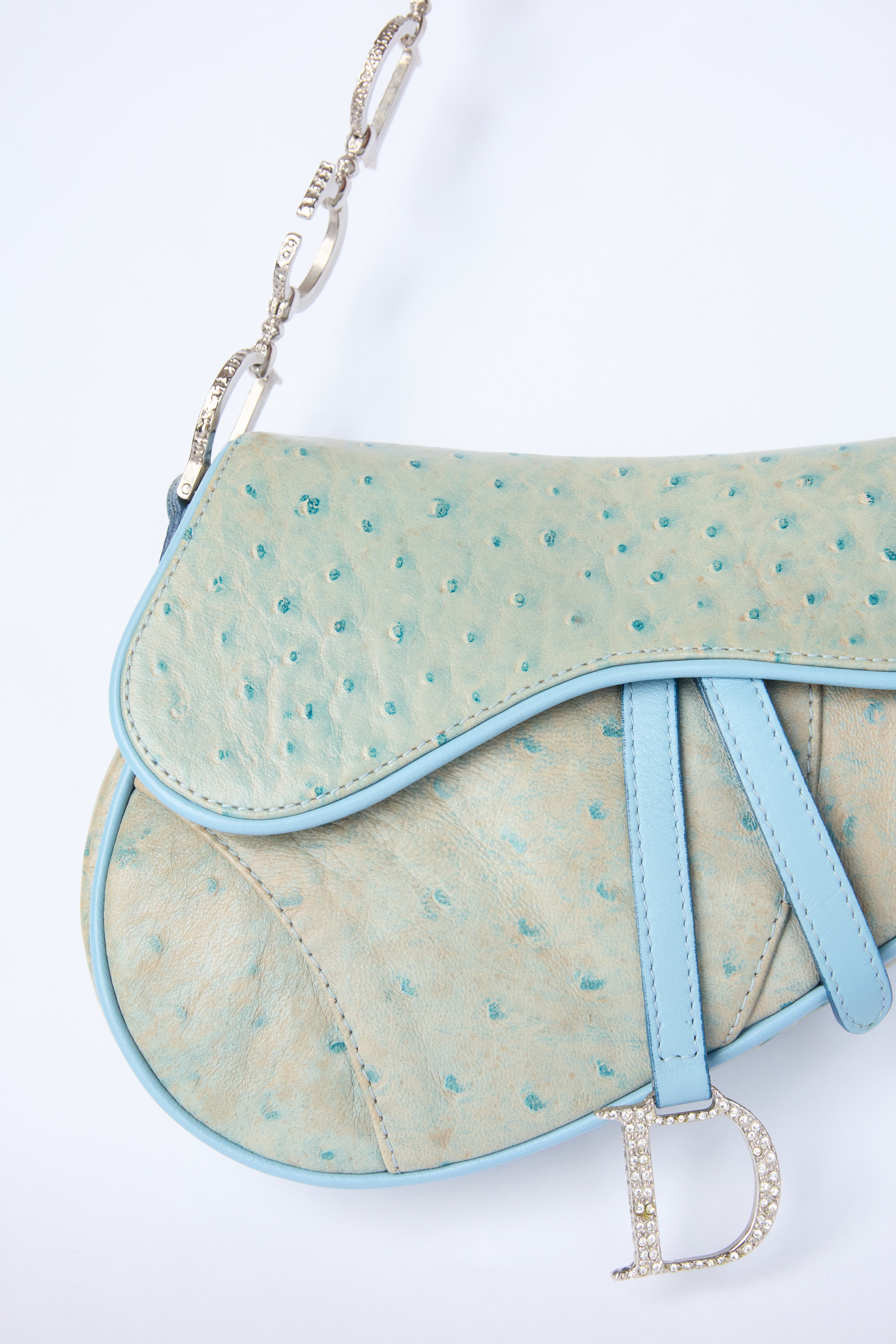 DIOR MINI OSTRICH CRYSTAL SADDLE