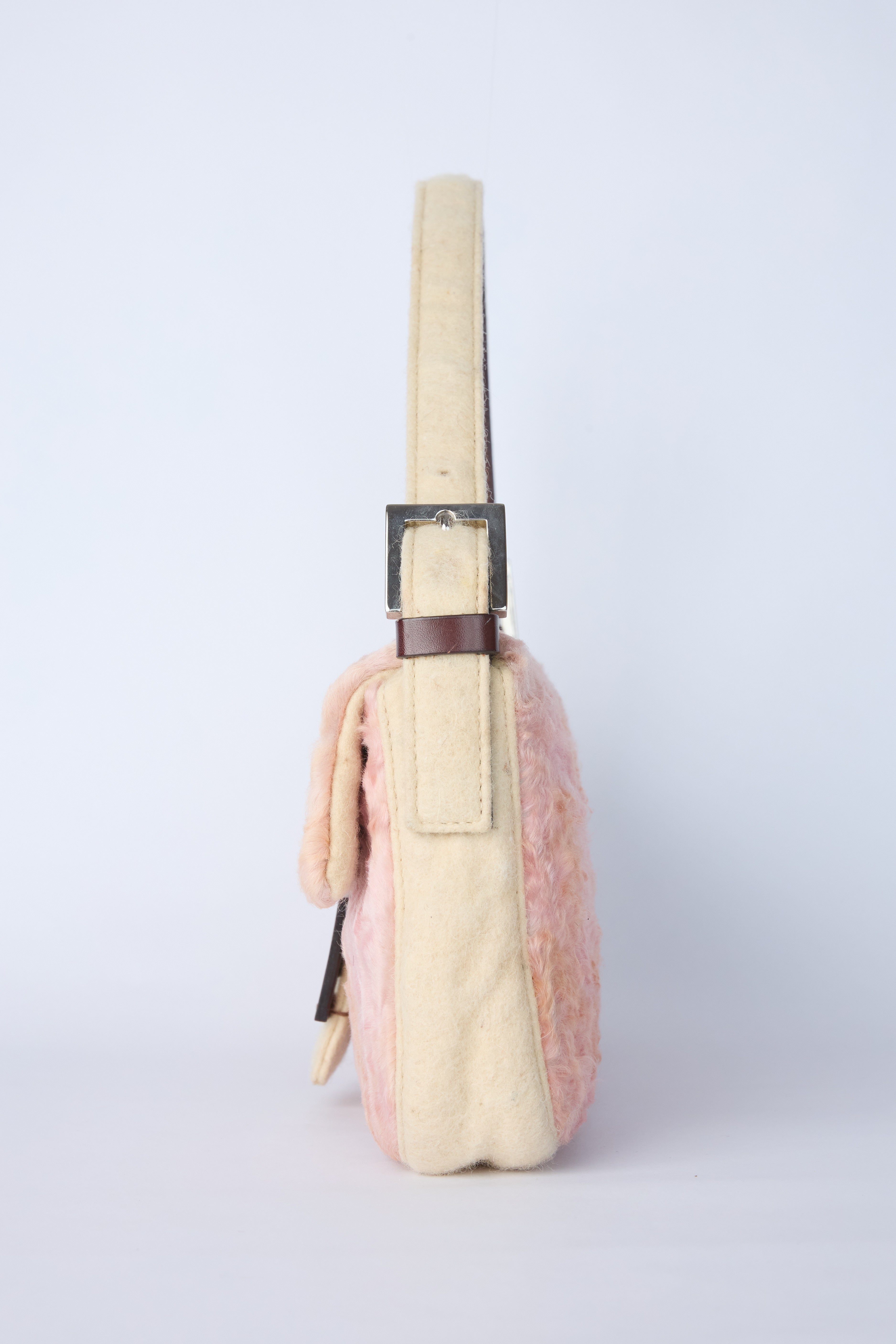 FENDI PINK & BEIGE PERSIAN LAMB BAGUETTE