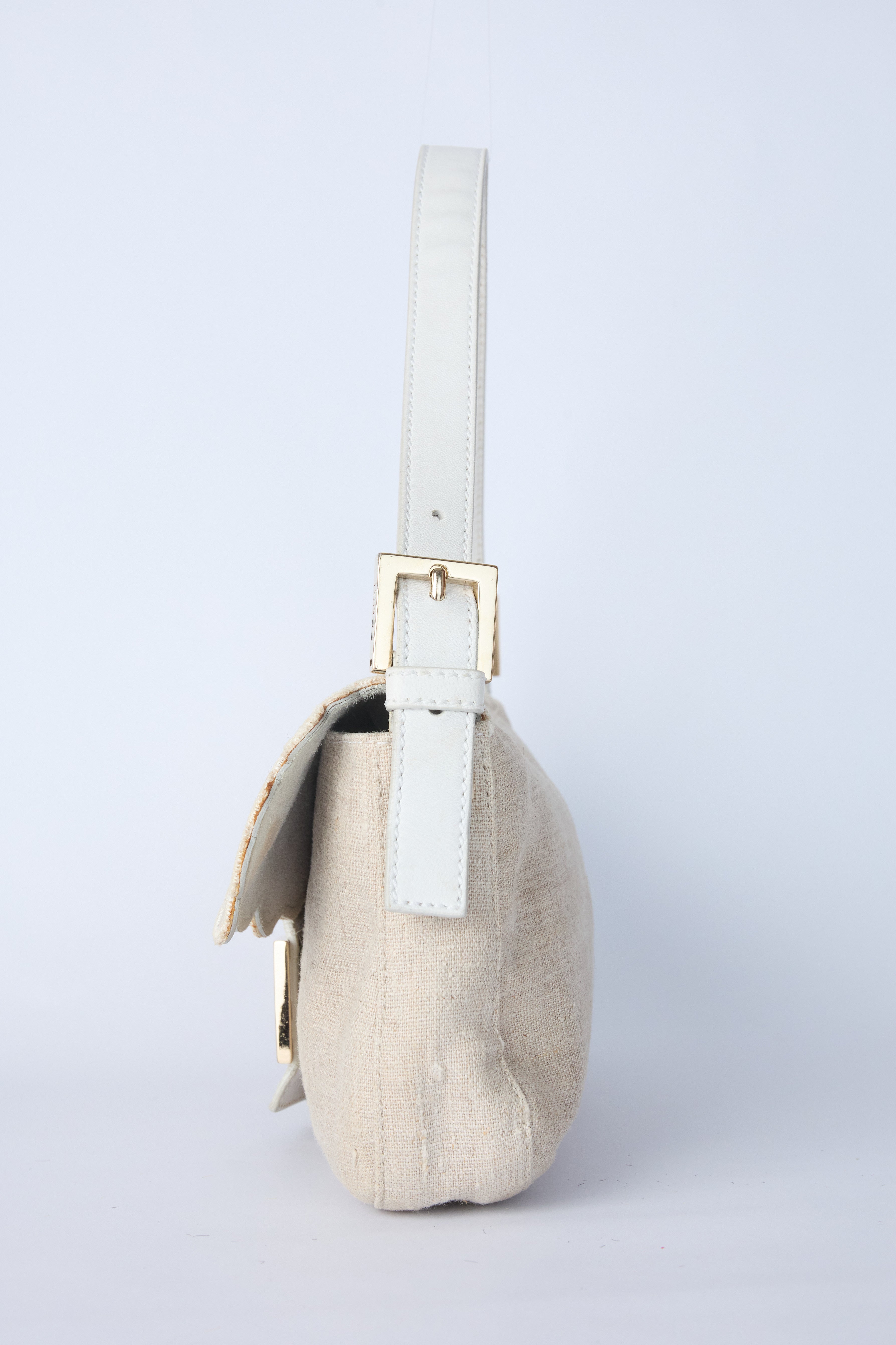 FENDI LINEN FLORAL EMBROIDERED BAGUETTE