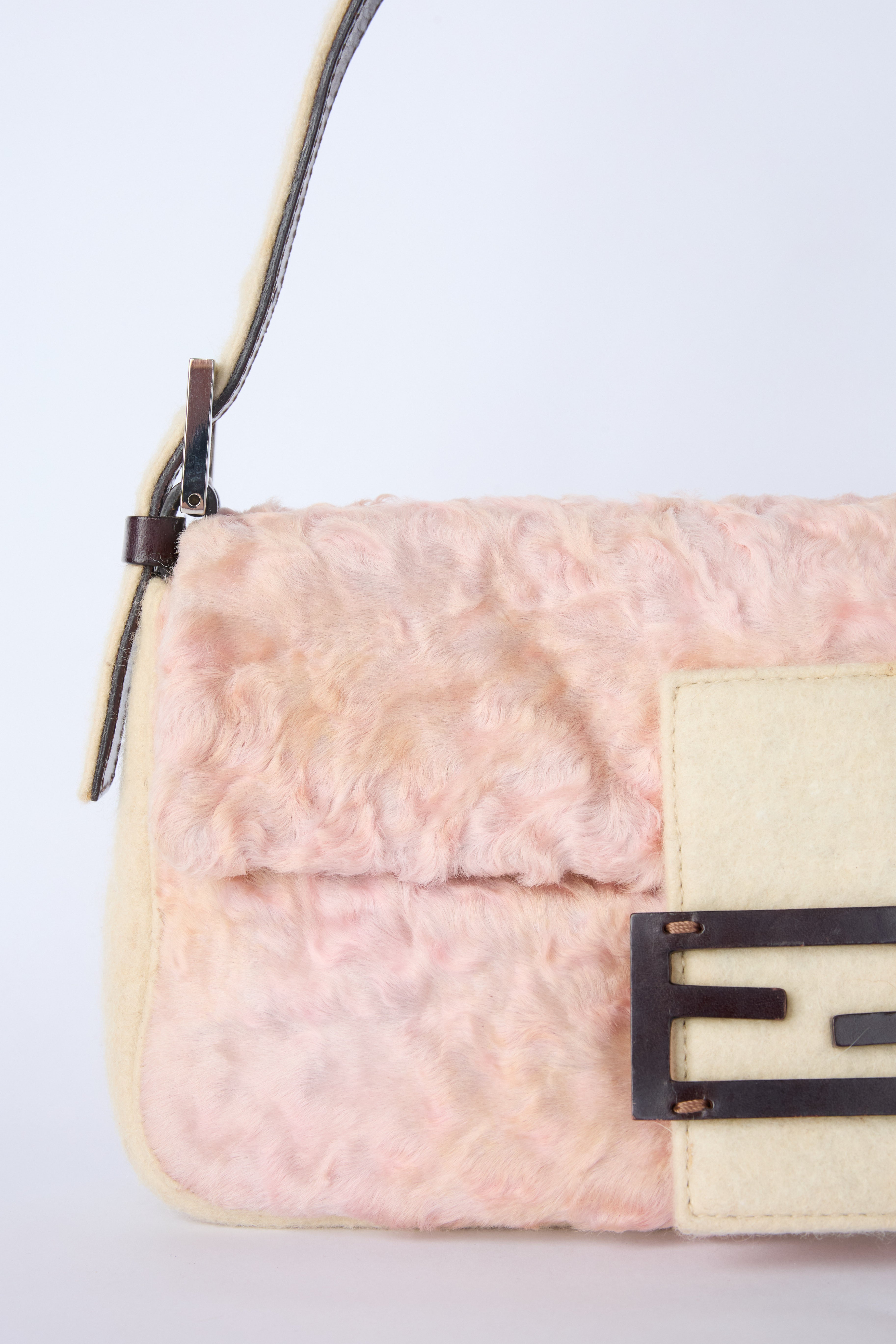 FENDI PINK & BEIGE PERSIAN LAMB BAGUETTE