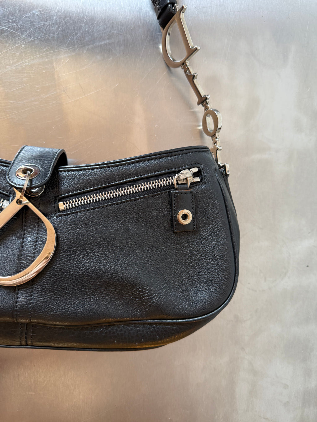 DIOR SPELLOUT BLACK LEATHER BAG
