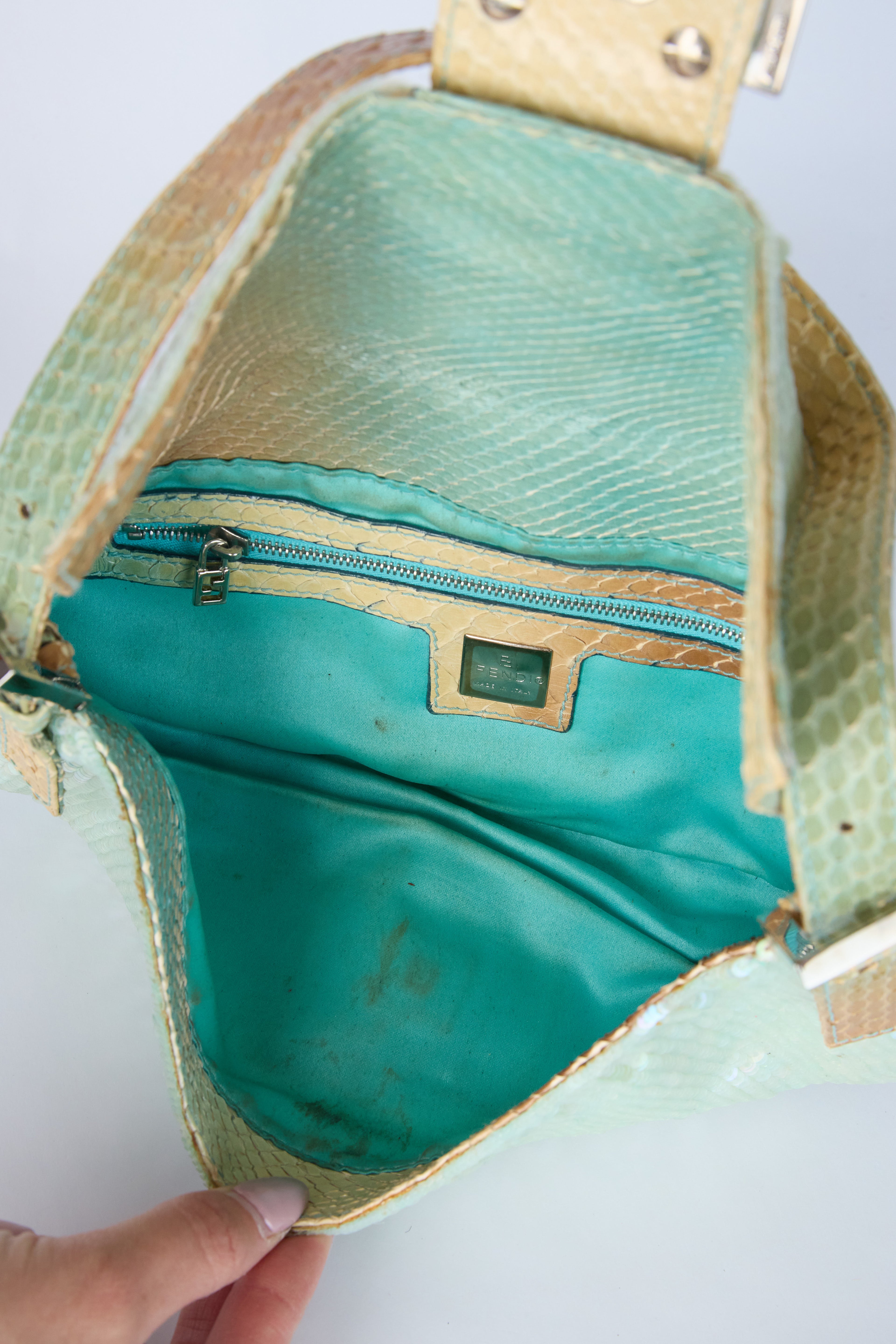 FENDI TEAL SEQUIN BAGUETTE