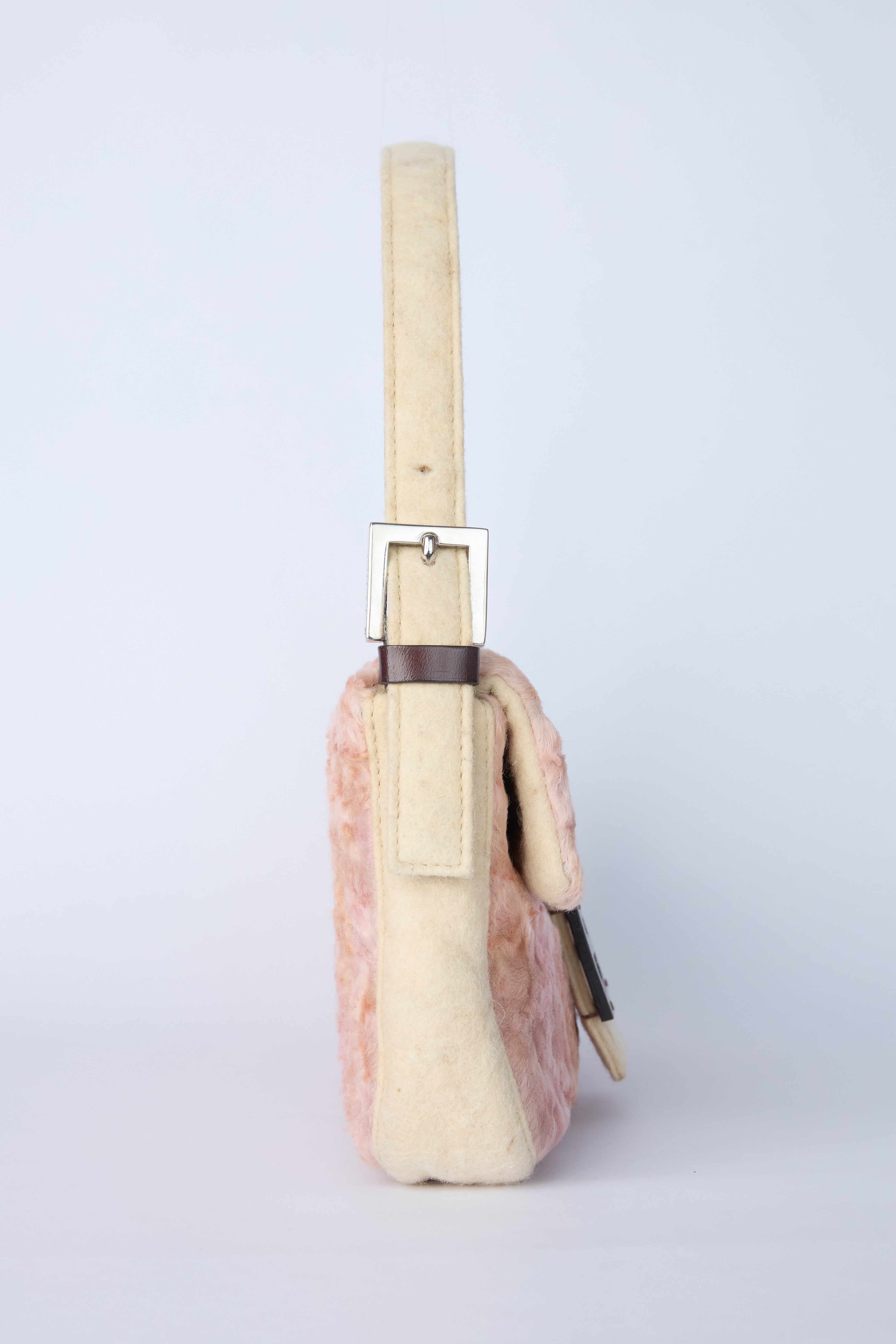 FENDI PINK & BEIGE PERSIAN LAMB BAGUETTE