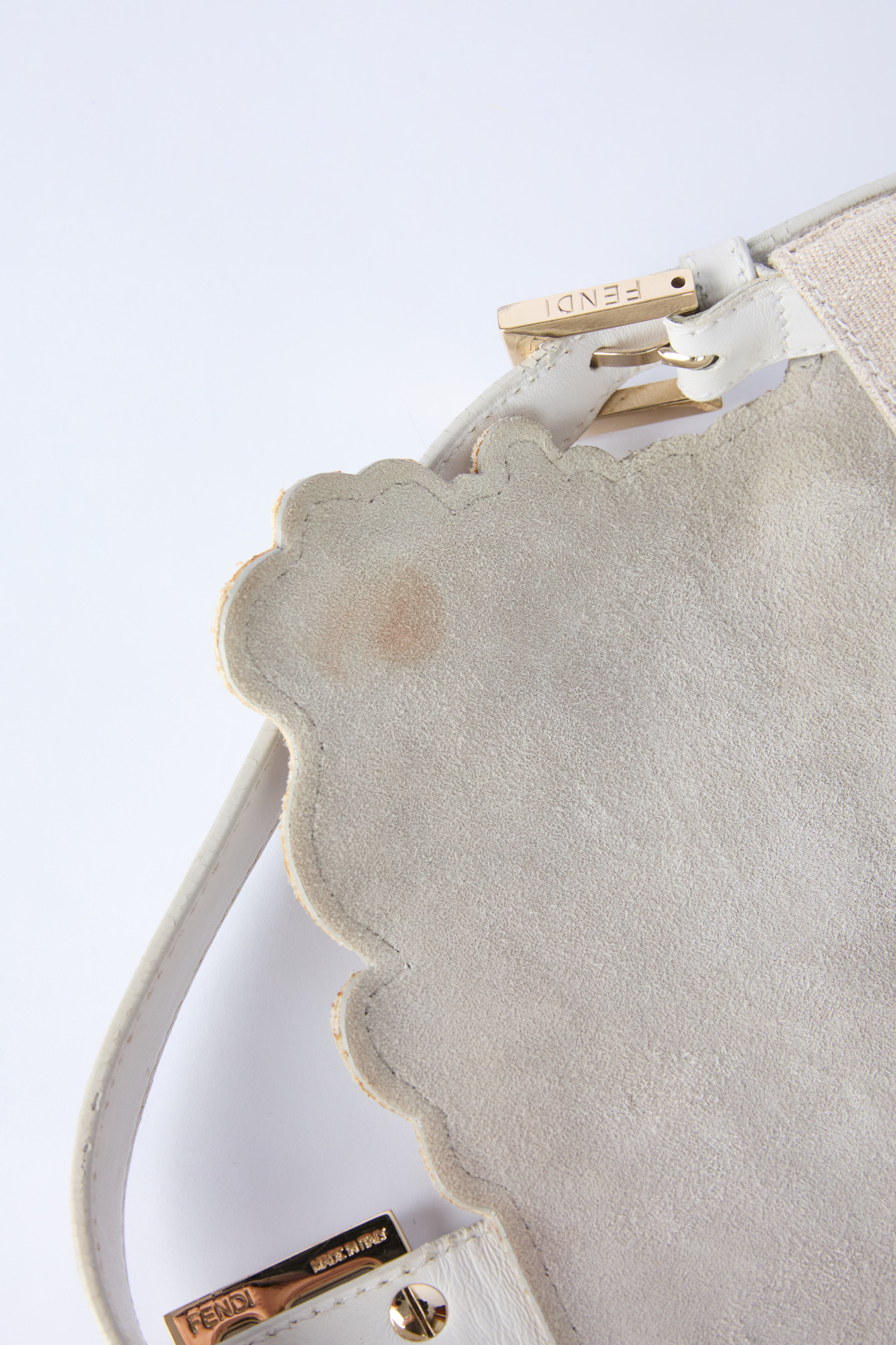 FENDI LINEN FLORAL EMBROIDERED BAGUETTE