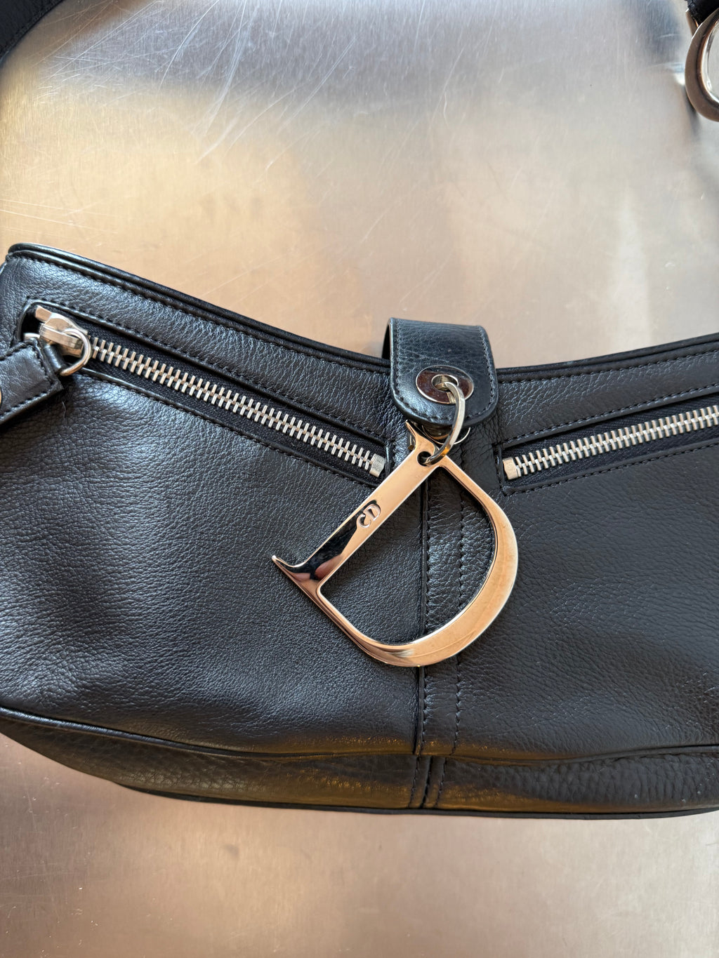 DIOR SPELLOUT BLACK LEATHER BAG