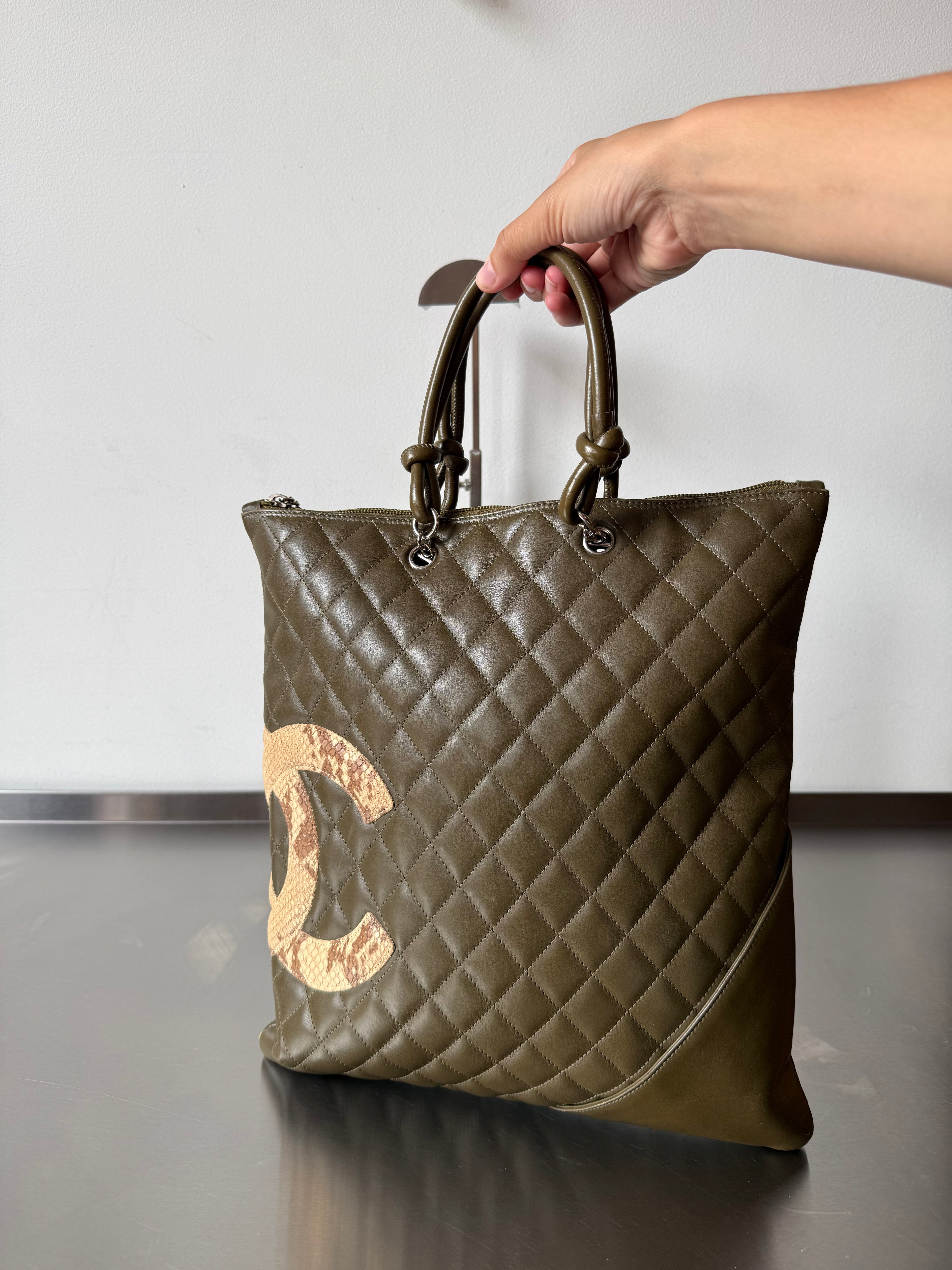 CHANEL KHAKI LIGNE CAMBON TOTE