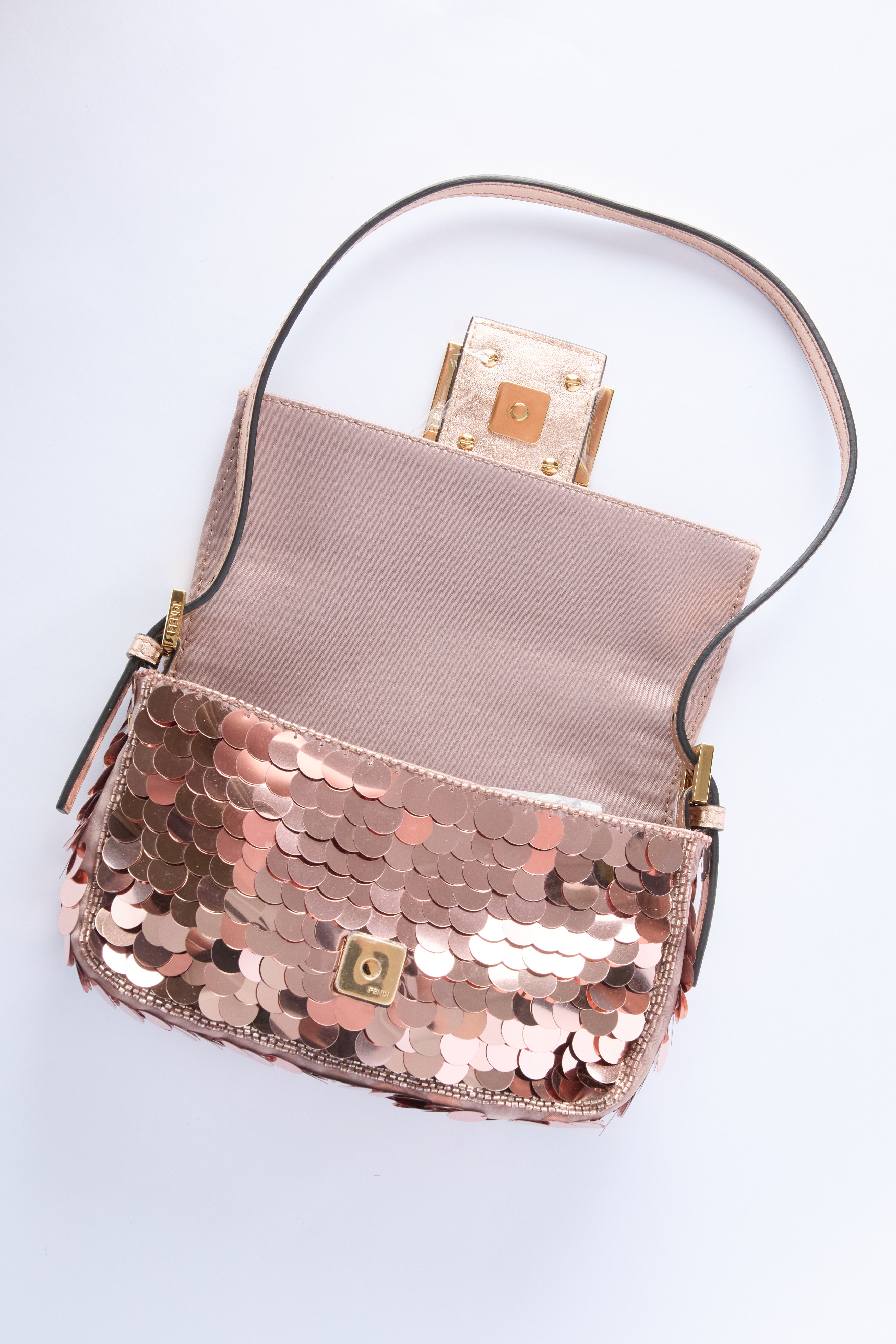 FENDI ROSE GOLD MINI SEQUIN BAGUETTE