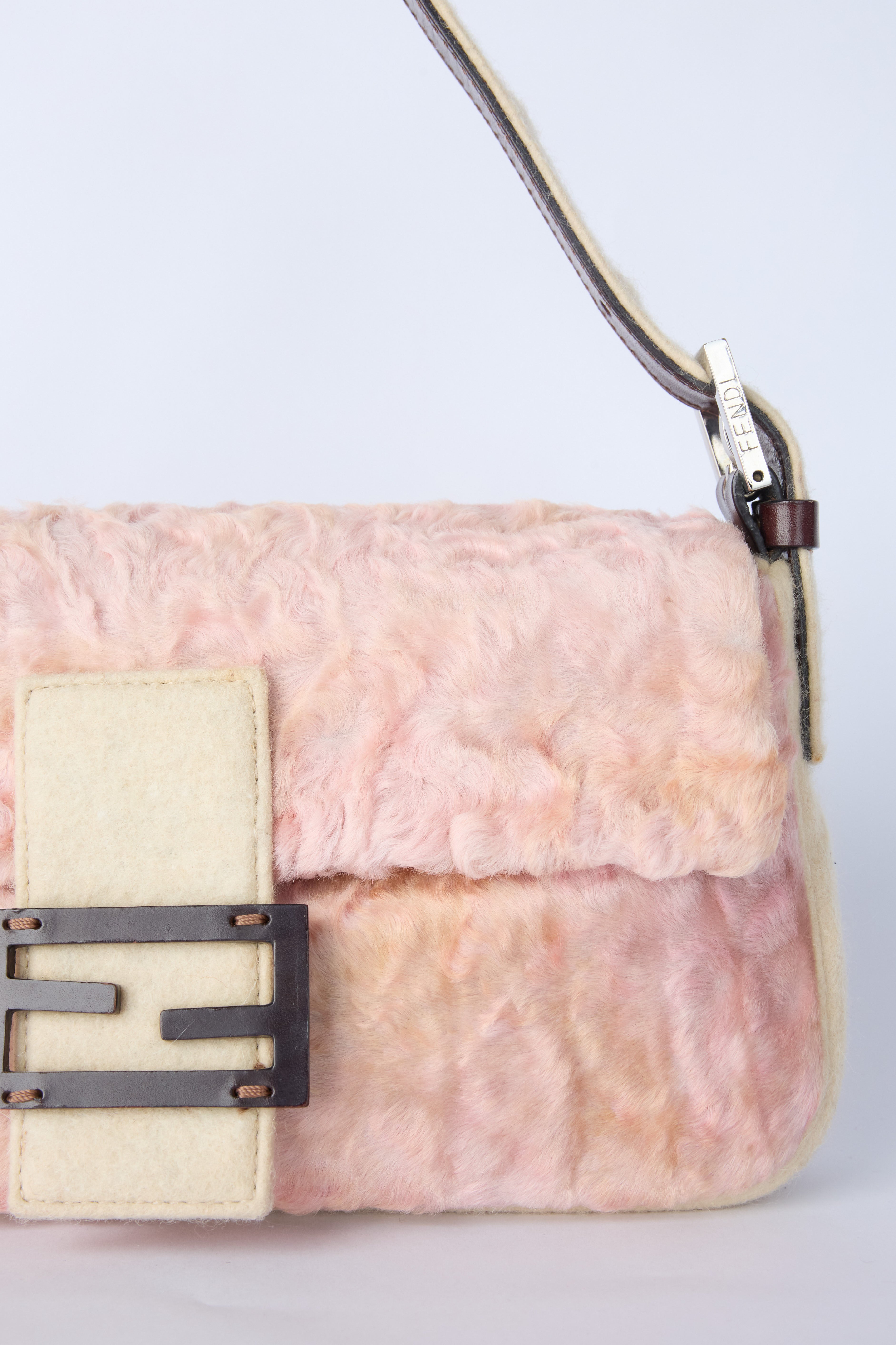 FENDI PINK & BEIGE PERSIAN LAMB BAGUETTE