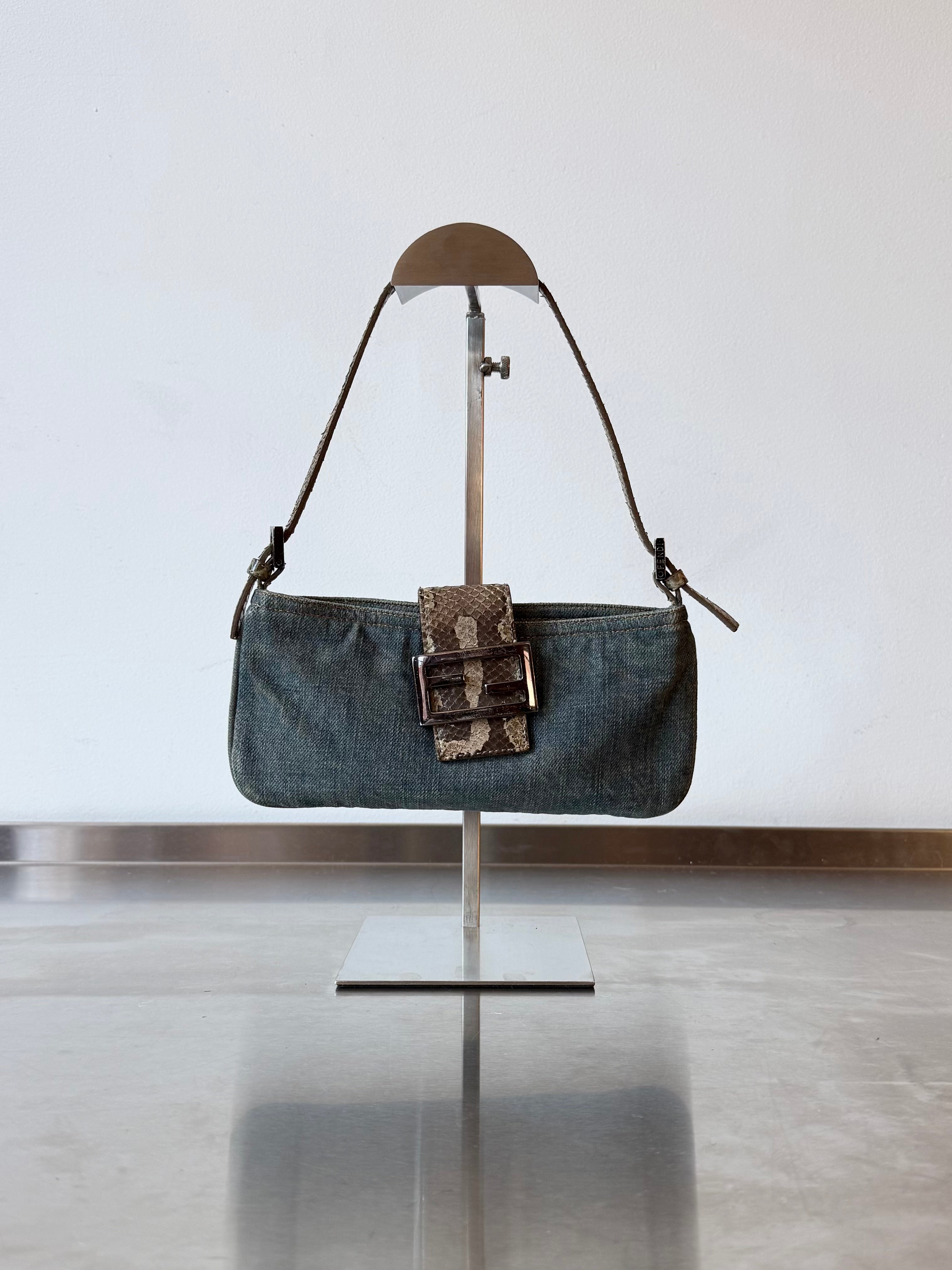 FENDI DENIM & PYTHON MINI BAGUETTE