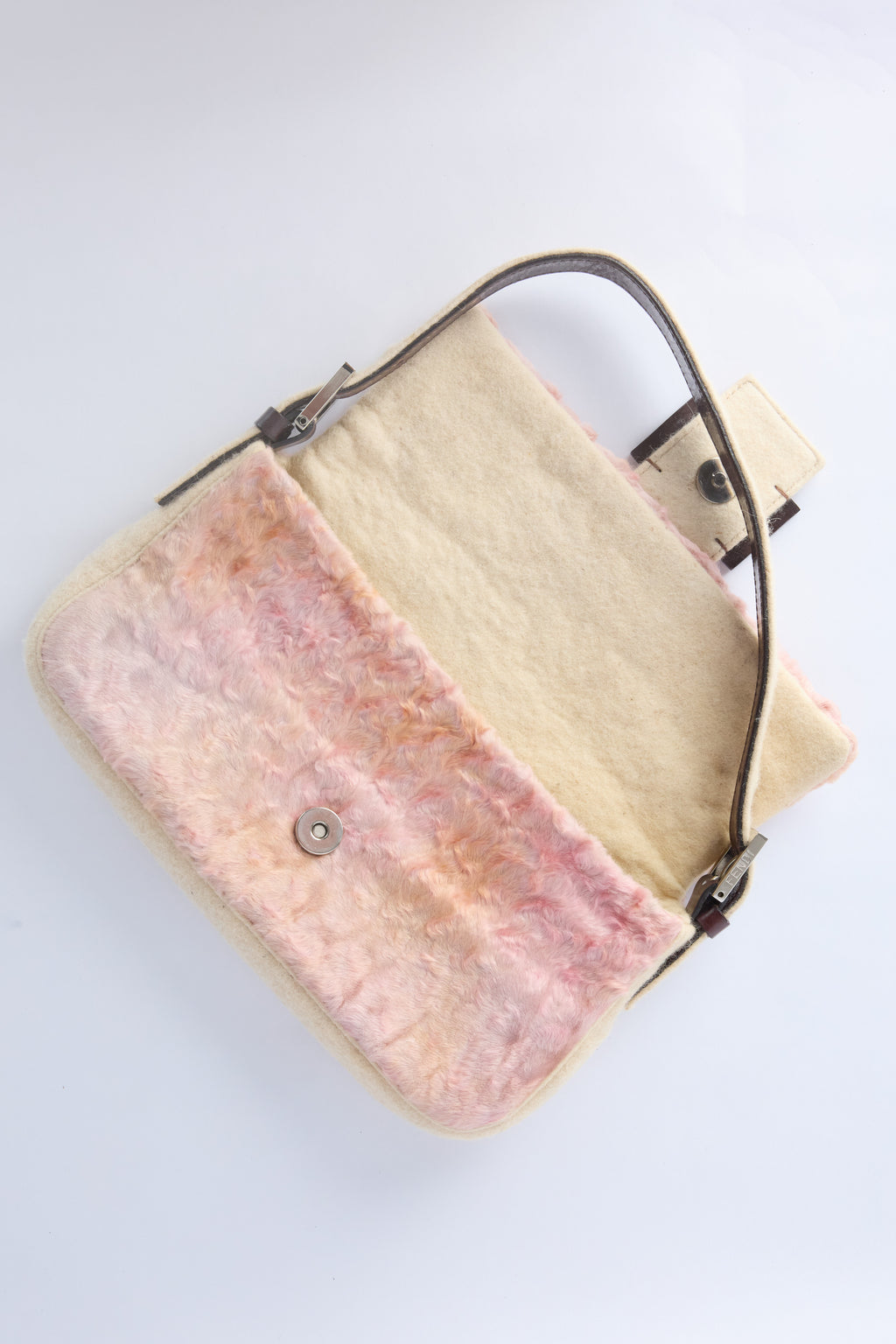 FENDI PINK & BEIGE PERSIAN LAMB BAGUETTE