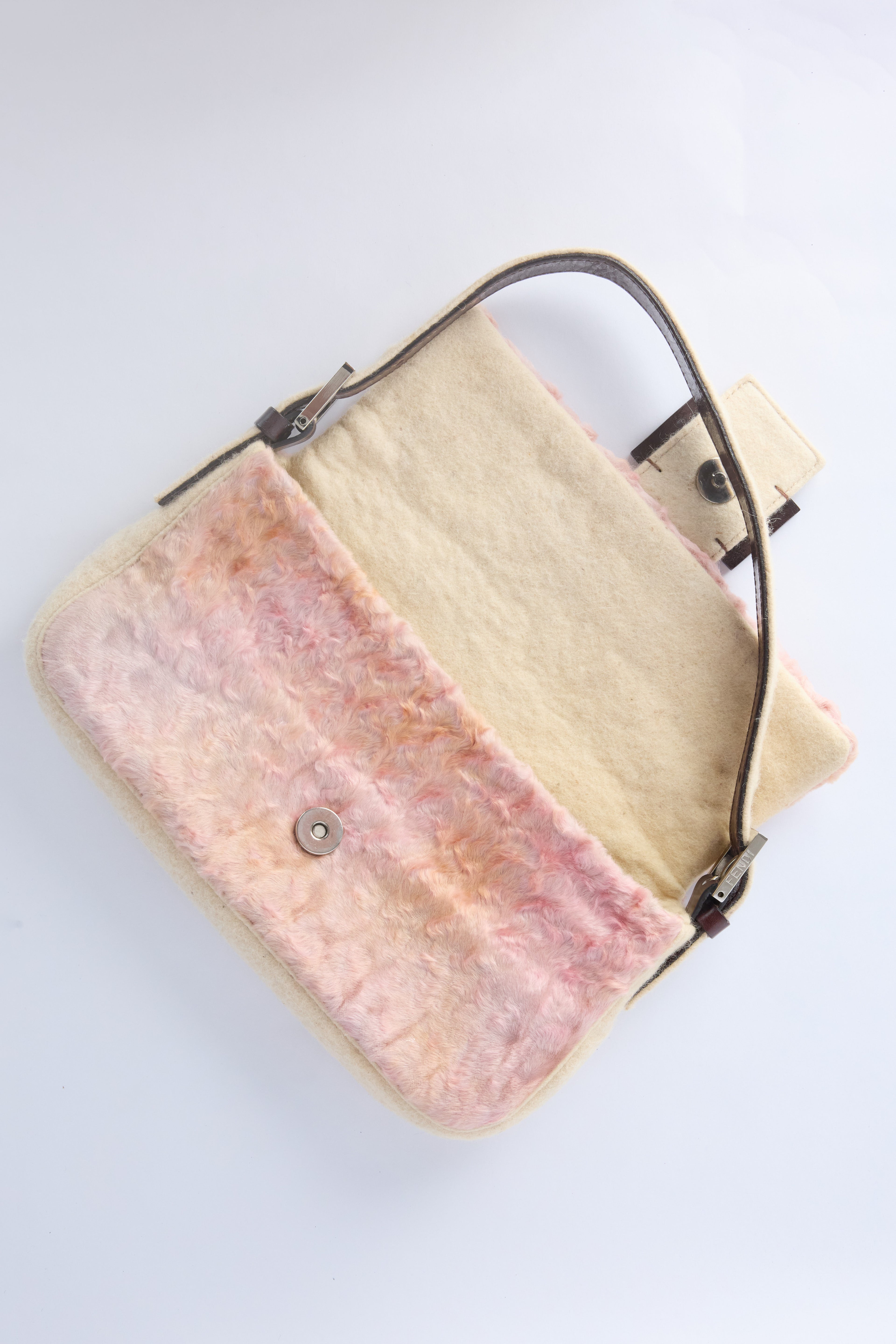FENDI PINK & BEIGE PERSIAN LAMB BAGUETTE