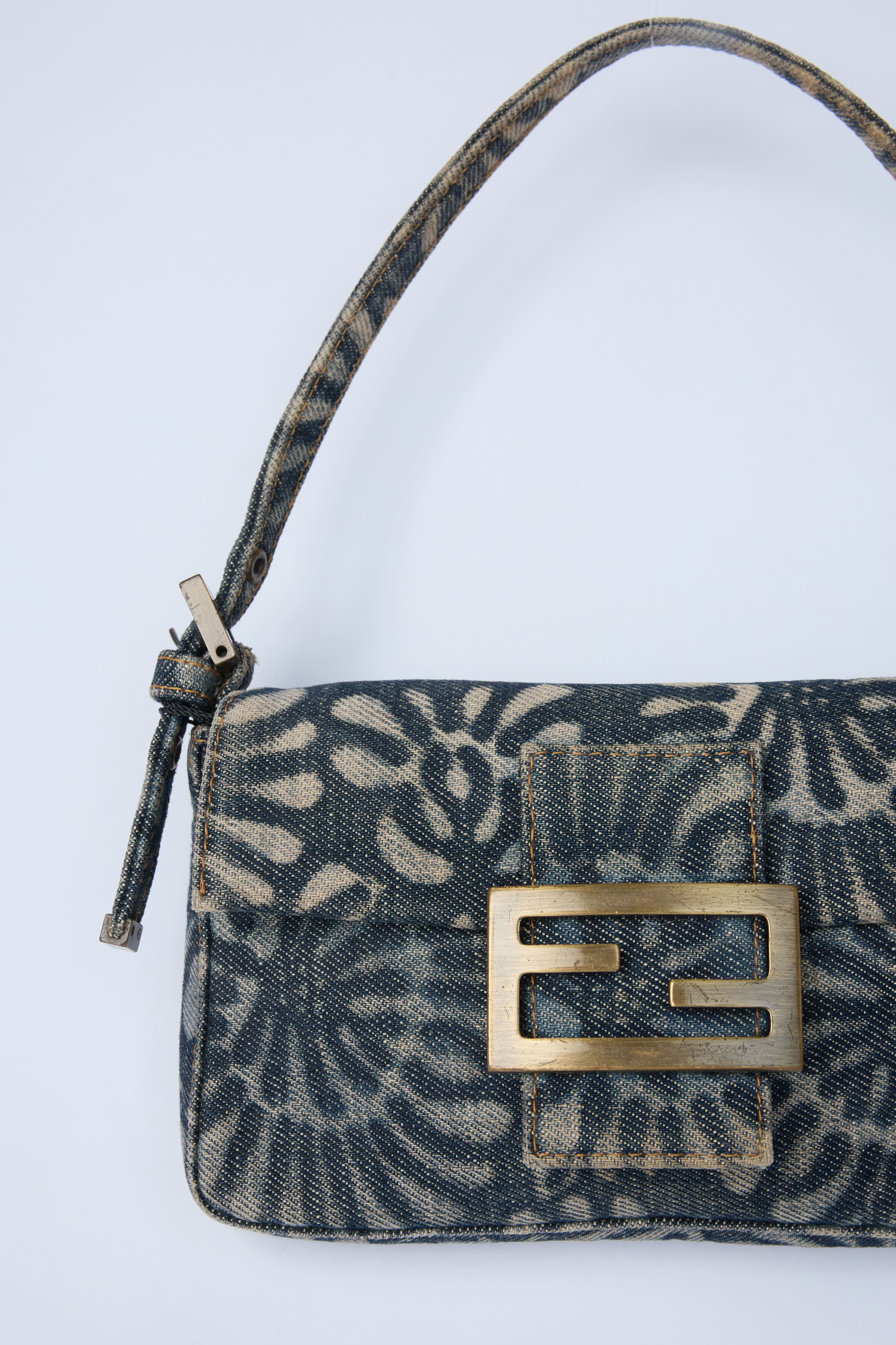 FENDI DENIM FLORAL MINI BAGUETTE
