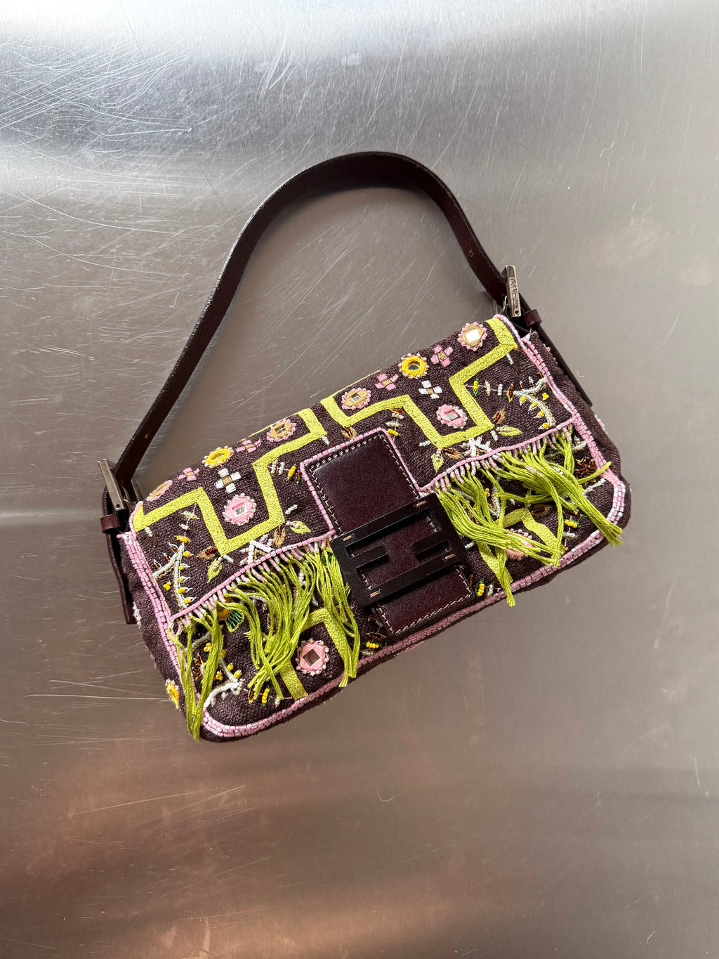 FENDI FRINGE EMBELLISHED BAGUETTE