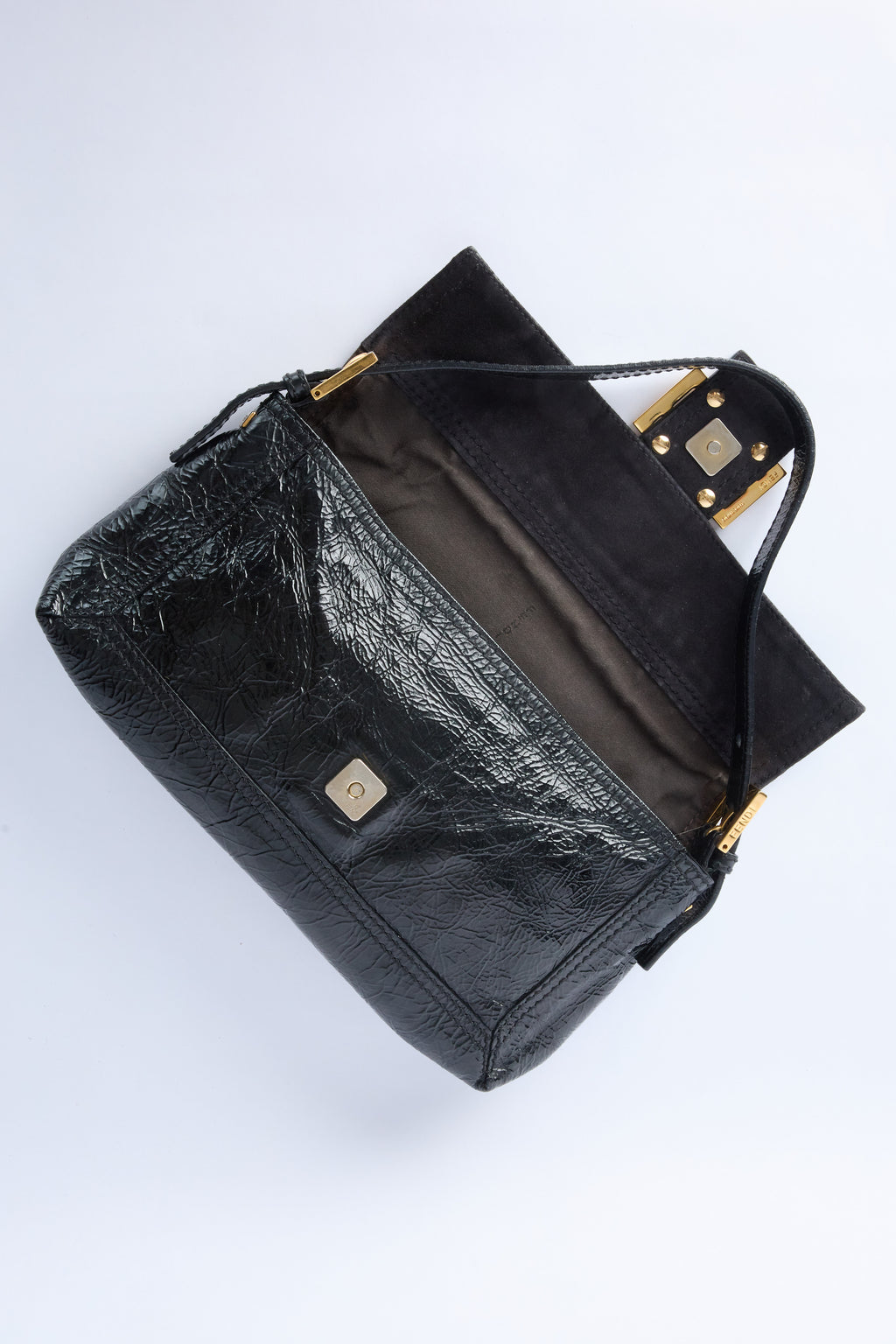 FENDI PATENT LEATHER BAGUETTE WITH GOLD HARDWARE