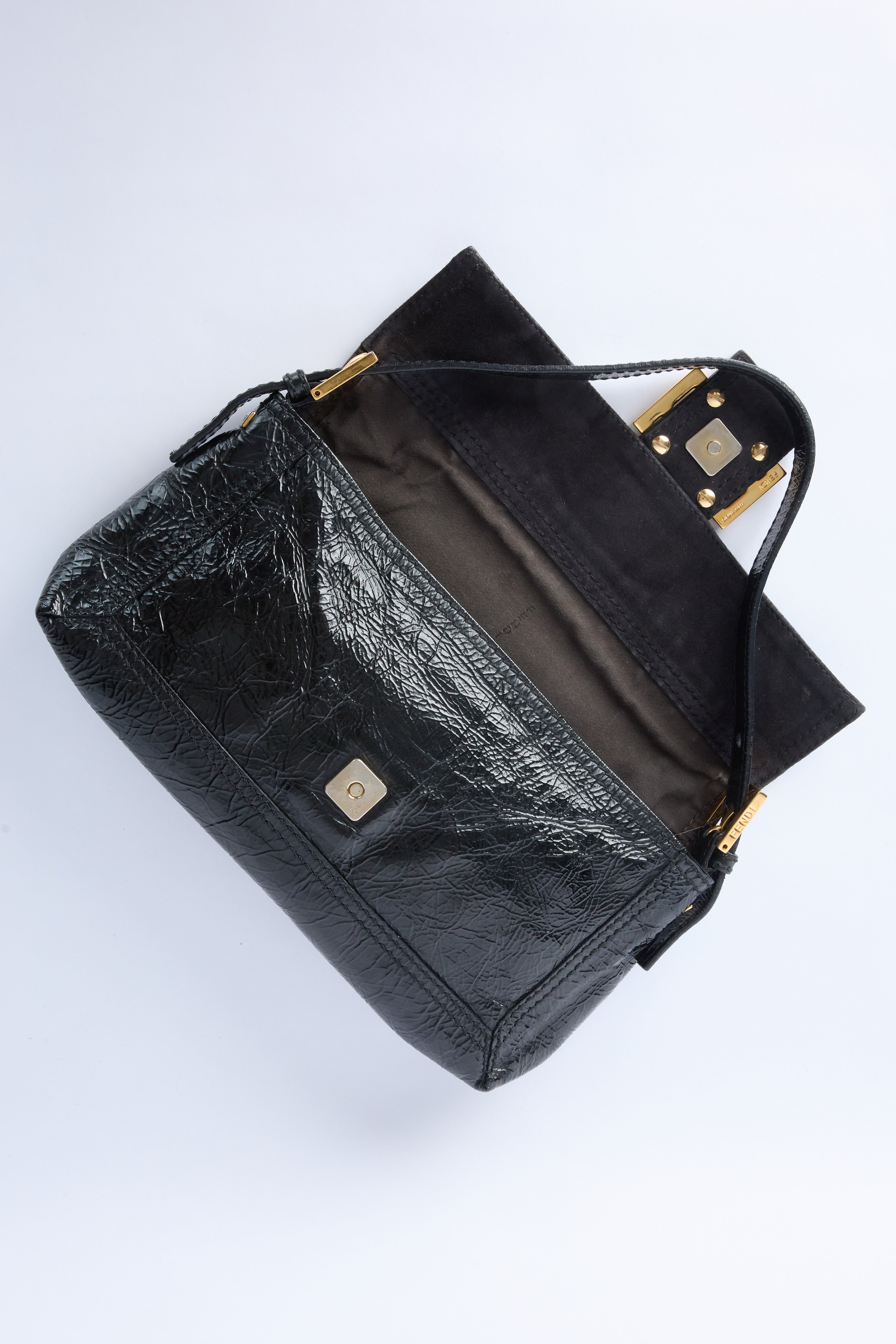 FENDI PATENT LEATHER BAGUETTE WITH GOLD HARDWARE