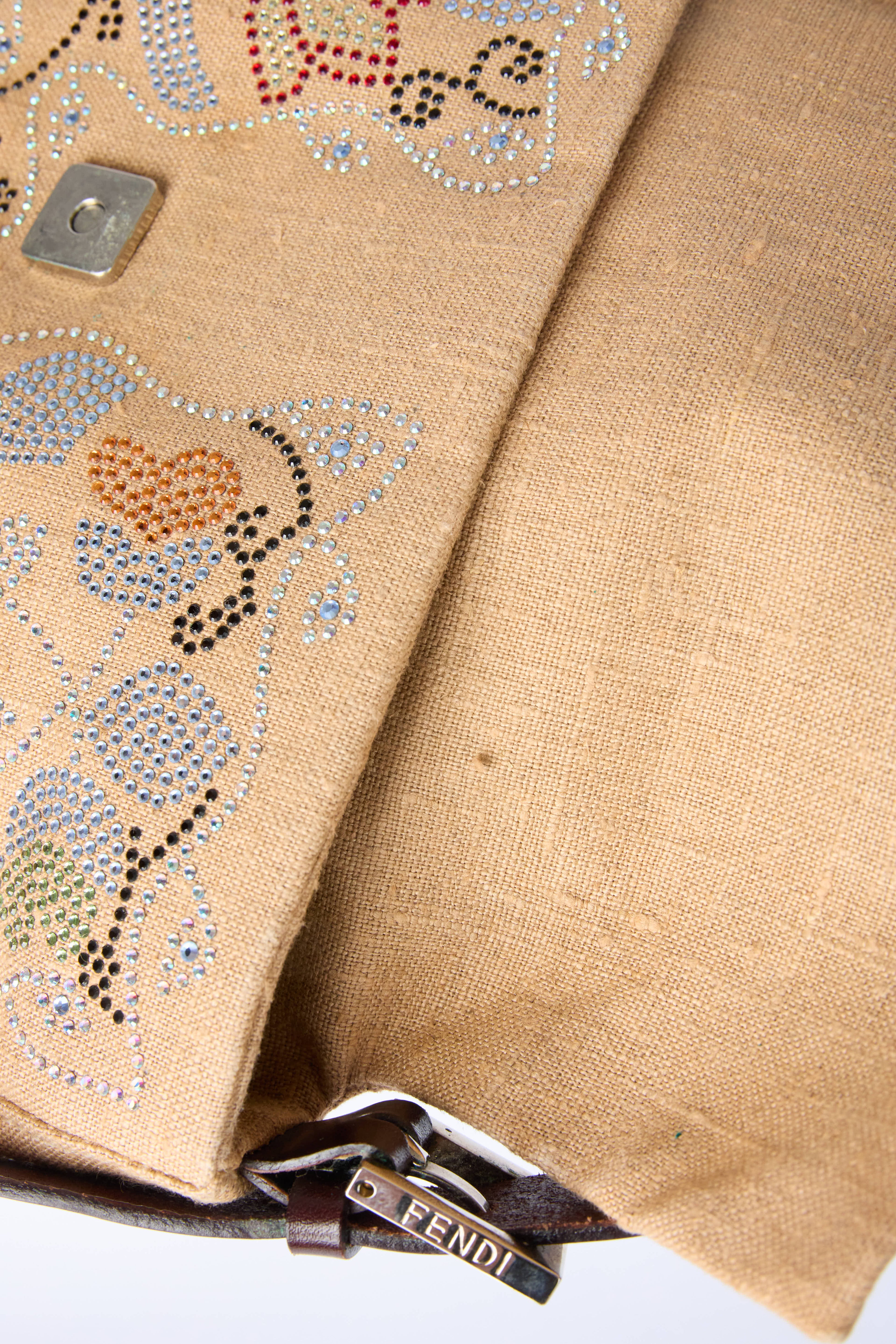 FENDI LINEN EMBELLISHED BAGUETTE